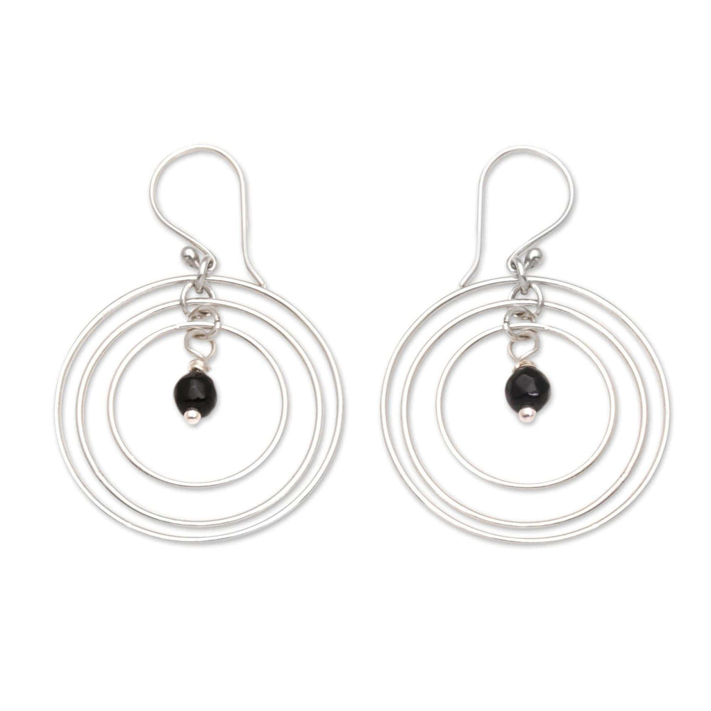 Onyx and Sterling Silver Dangle Earrings - Atoms