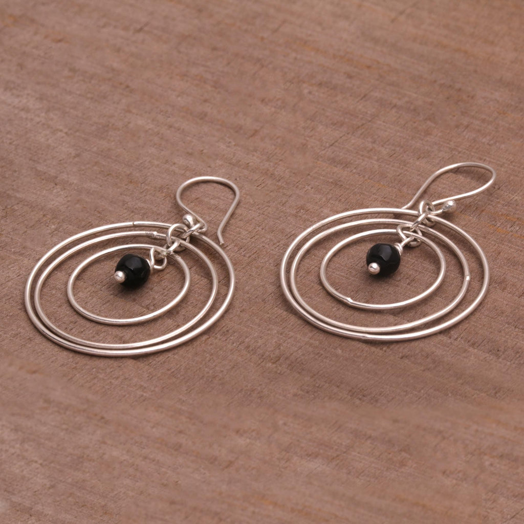 Onyx and Sterling Silver Dangle Earrings - Atoms