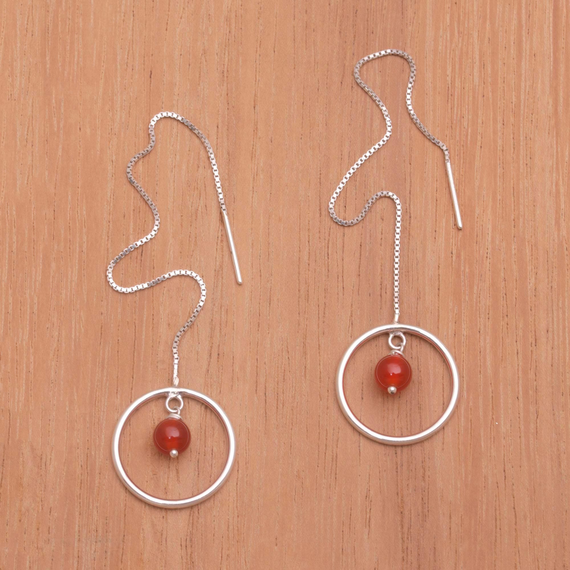 Carnelian and Sterling Silver Threader Earrings form Bali - Soulful Rings