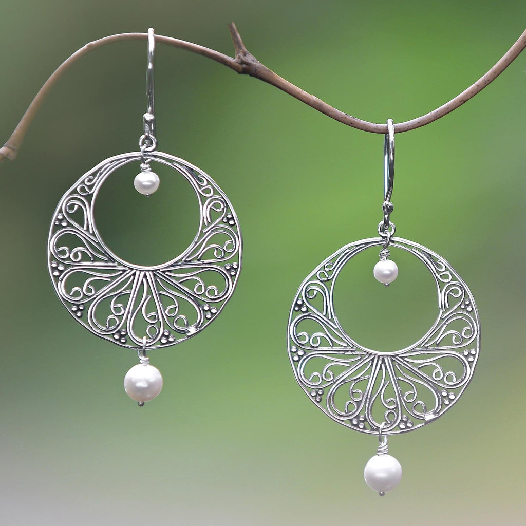 Handmade 925 Silver Cultured Pearl Dangle Earrings - Ballroom Dance