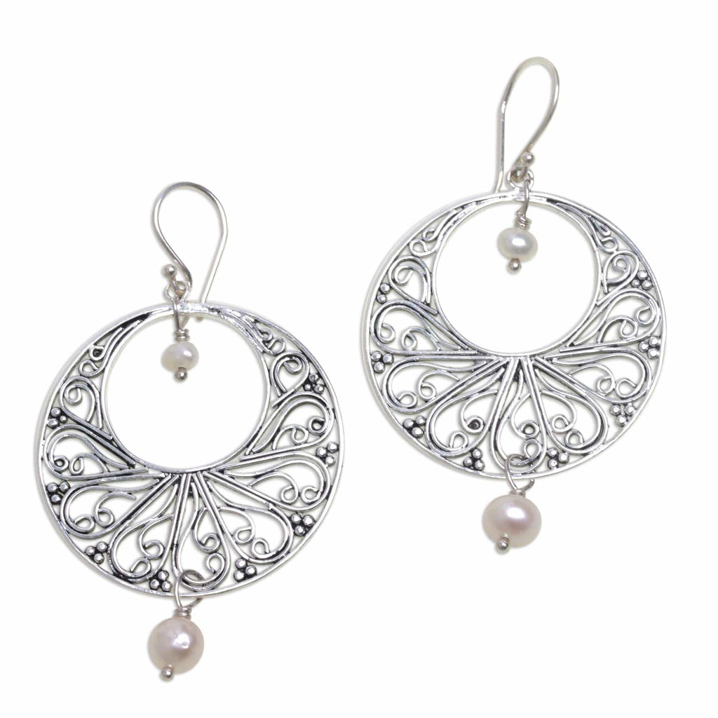 Handmade 925 Silver Cultured Pearl Dangle Earrings - Ballroom Dance