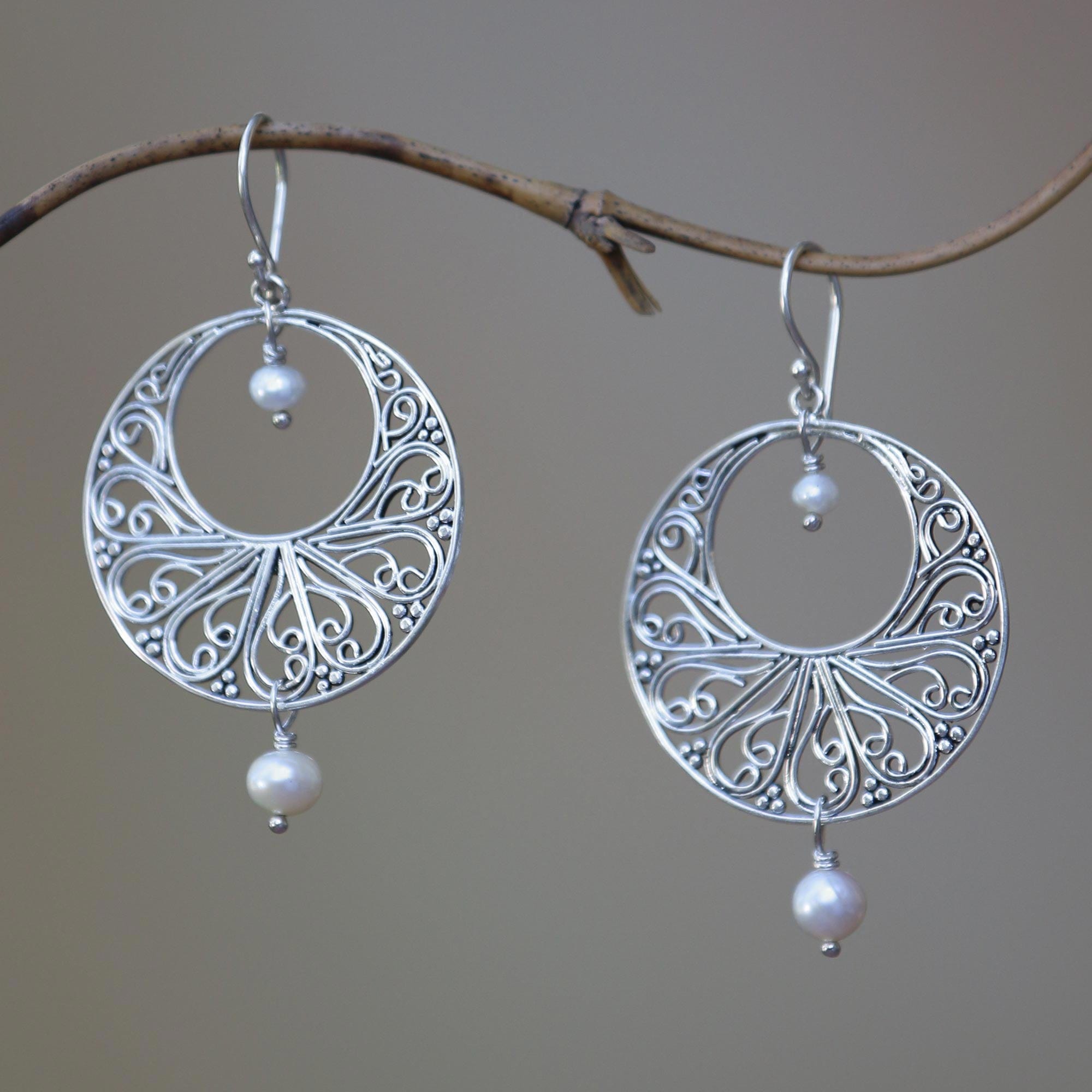 Handmade 925 Silver Cultured Pearl Dangle Earrings - Ballroom Dance