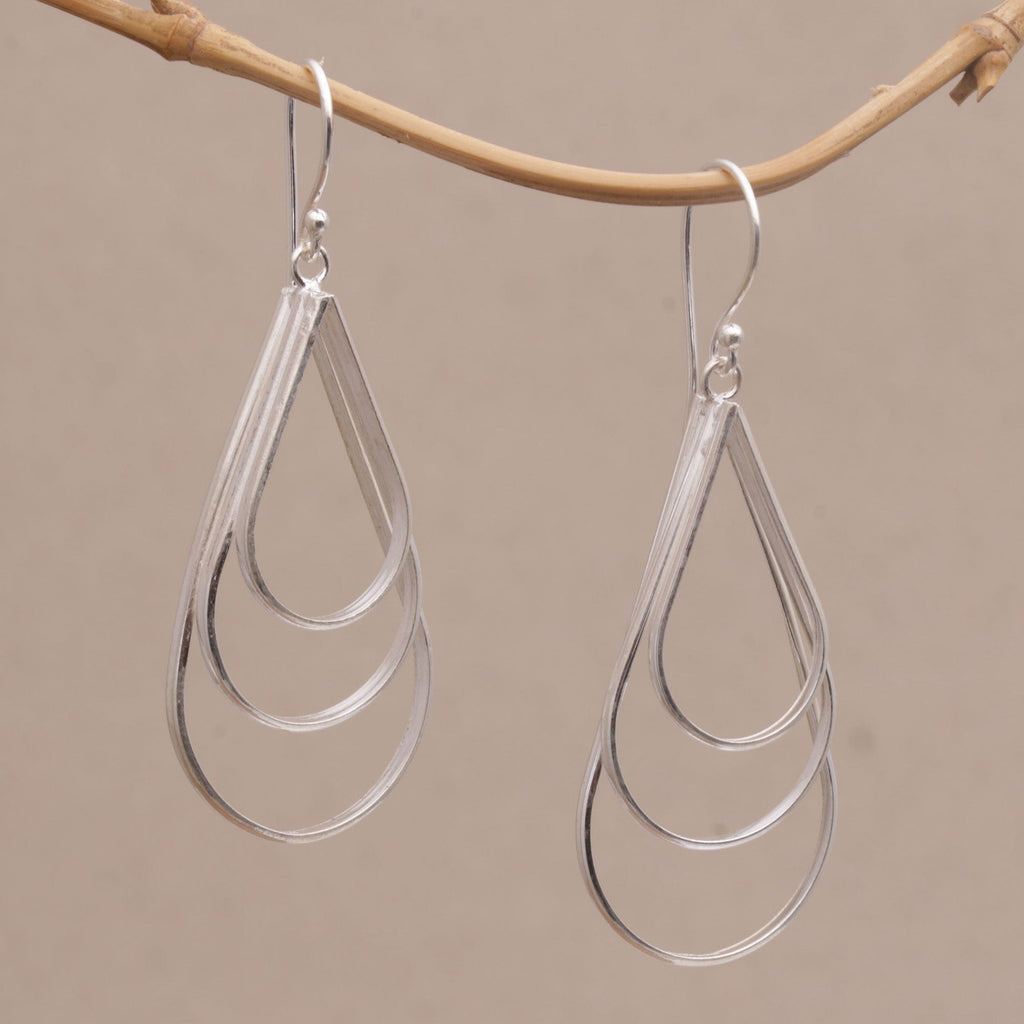 Sterling Silver Triple Dewdrop Dangle Earrings - Dangling Waves
