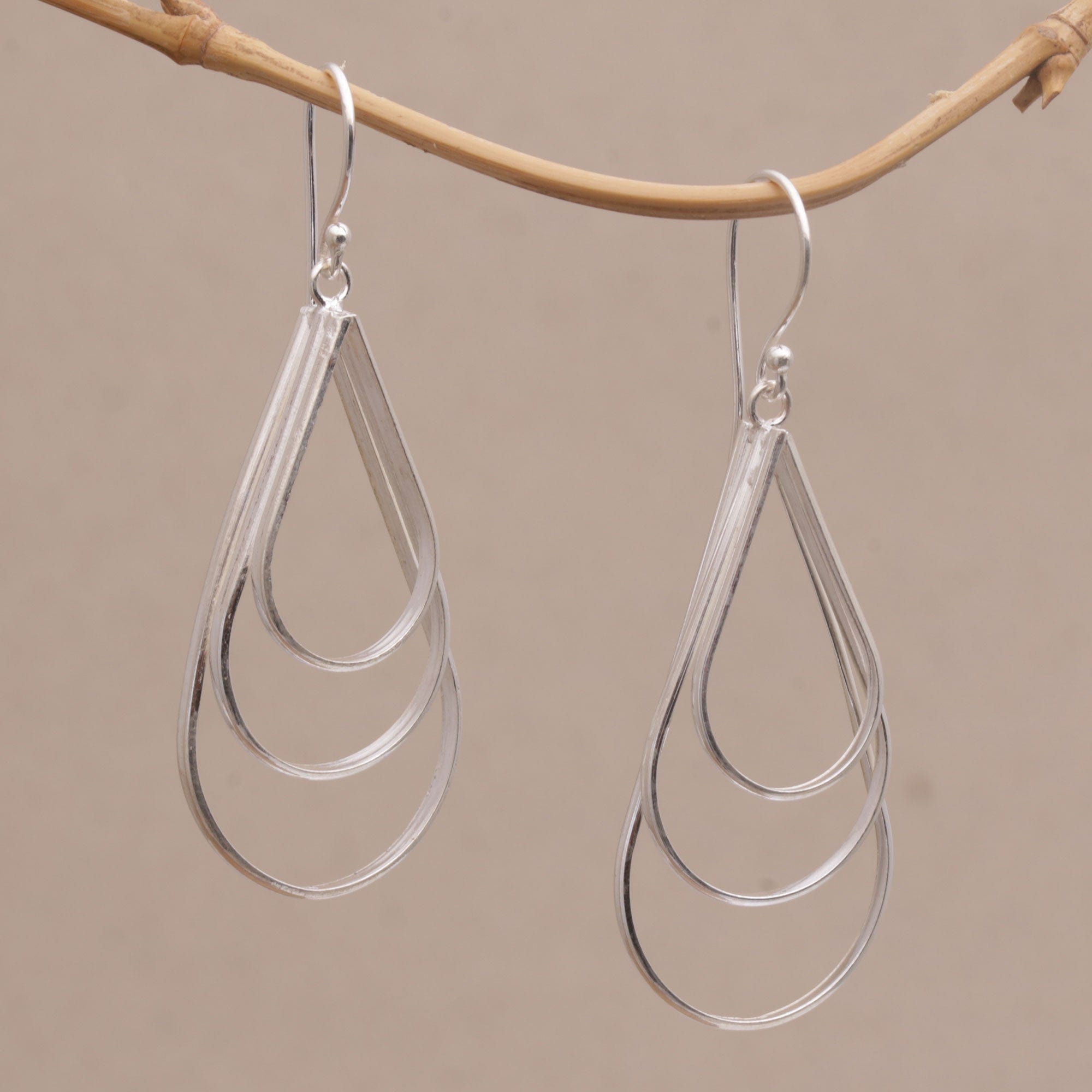 Sterling Silver Triple Dewdrop Dangle Earrings - Dangling Waves