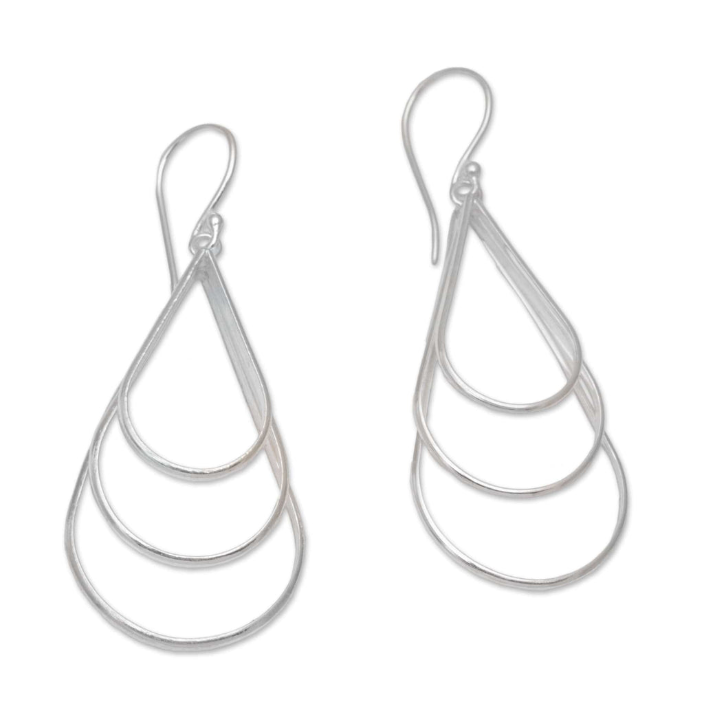 Sterling Silver Triple Dewdrop Dangle Earrings - Dangling Waves
