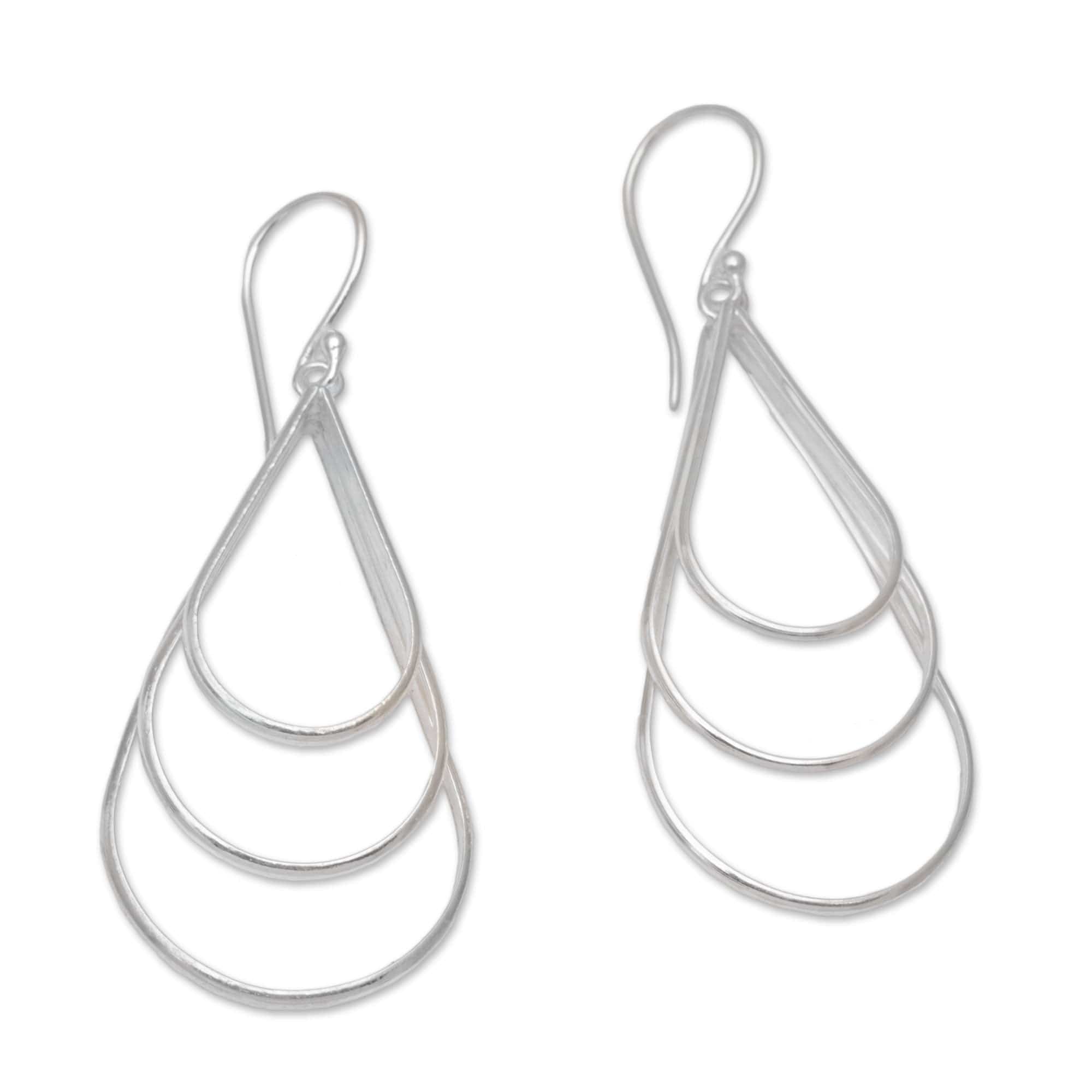 Sterling Silver Triple Dewdrop Dangle Earrings - Dangling Waves