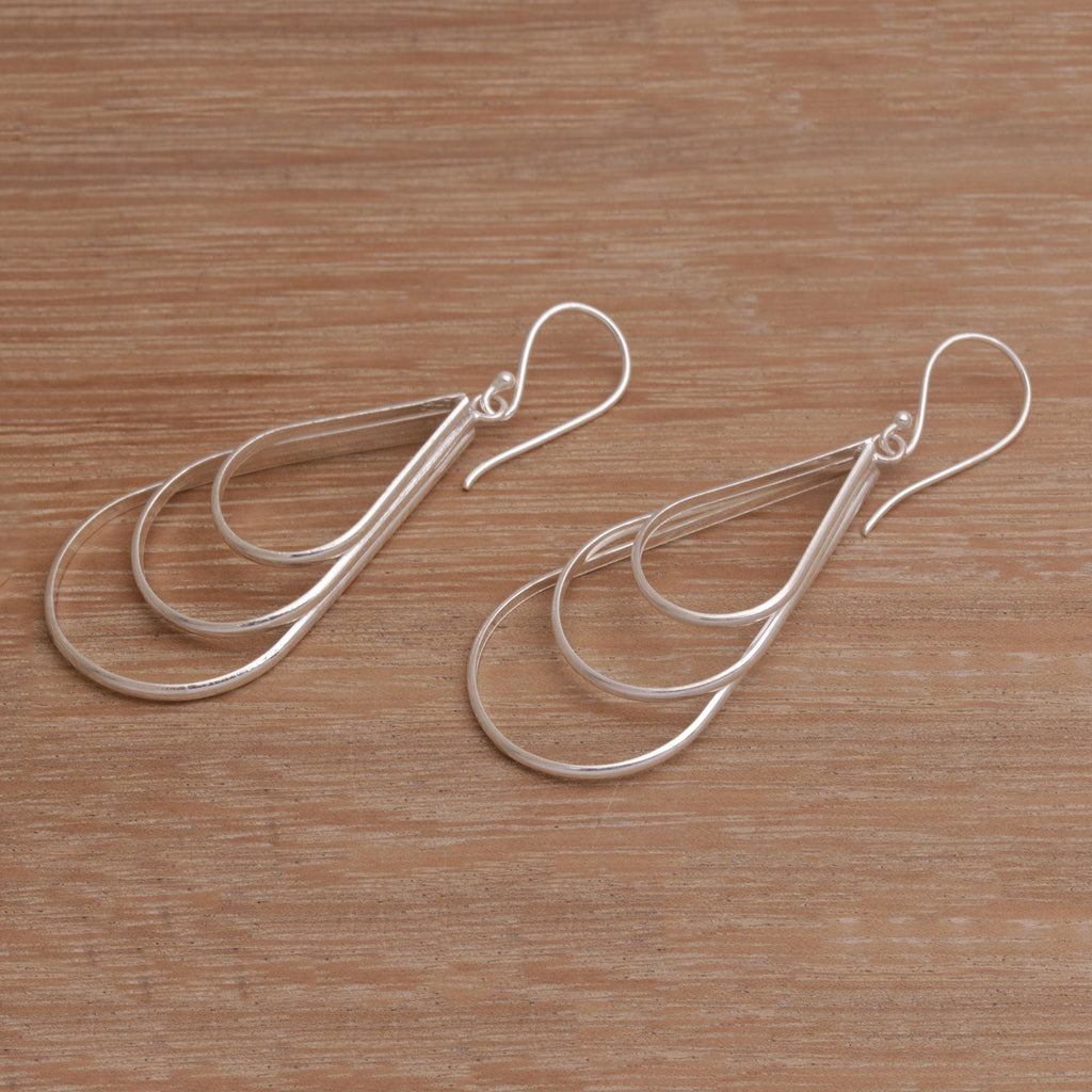Sterling Silver Triple Dewdrop Dangle Earrings - Dangling Waves