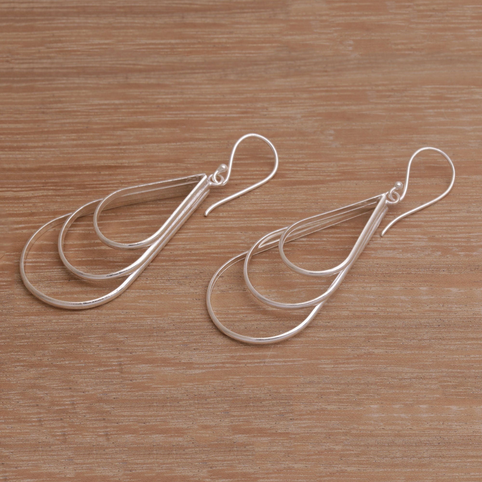 Sterling Silver Triple Dewdrop Dangle Earrings - Dangling Waves