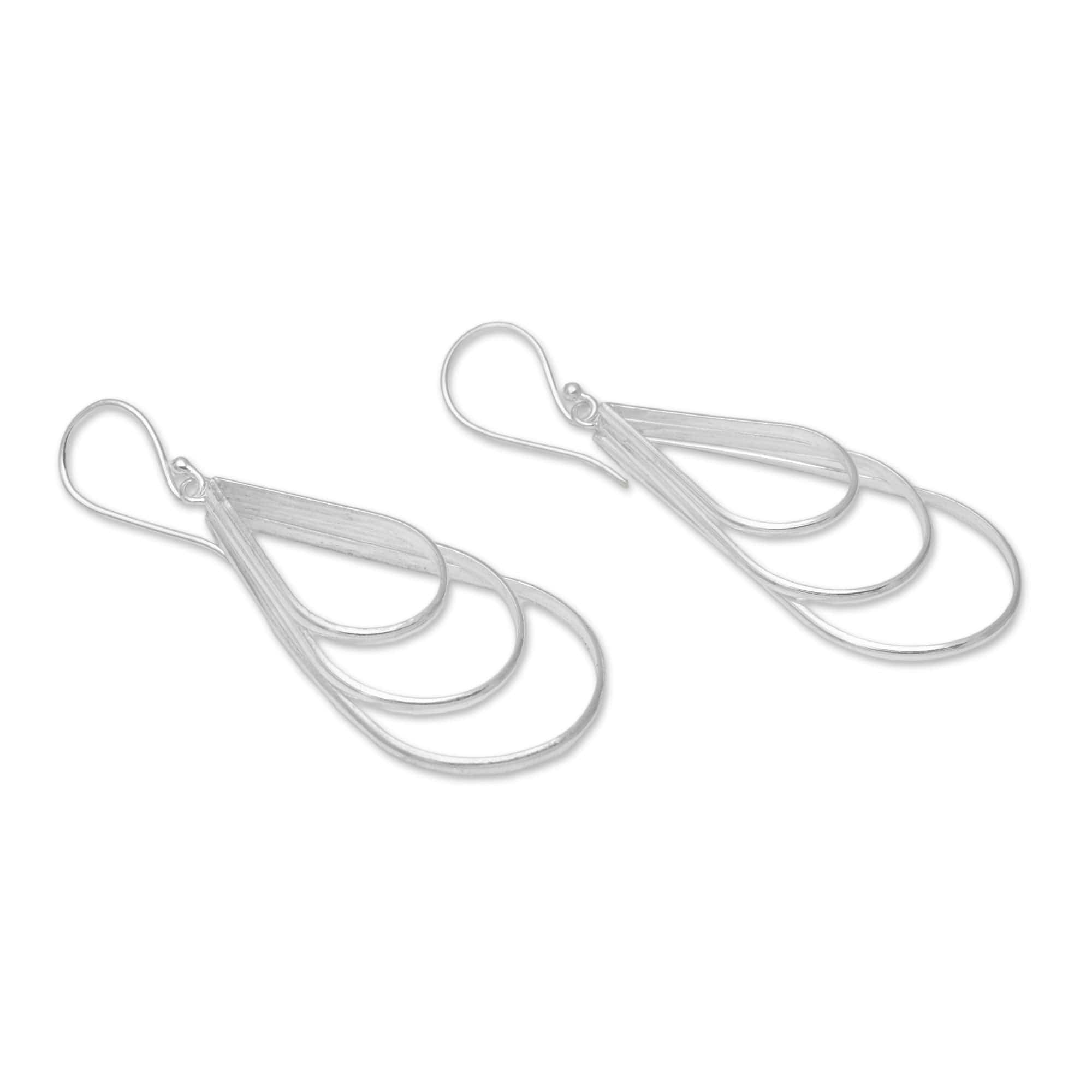 Sterling Silver Triple Dewdrop Dangle Earrings - Dangling Waves