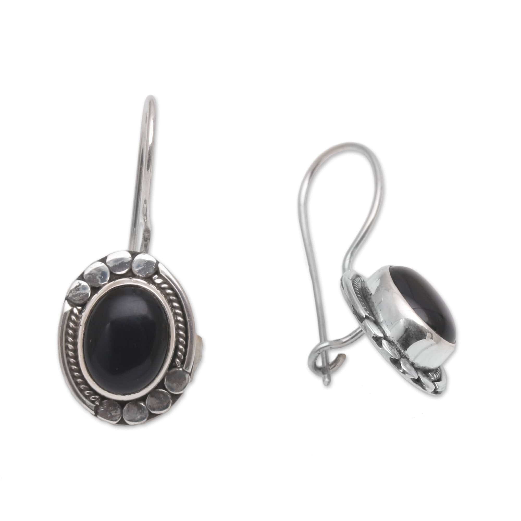 Onyx and Sterling Silver Drop Earrings Handmade in Bali - Midnight Charisma