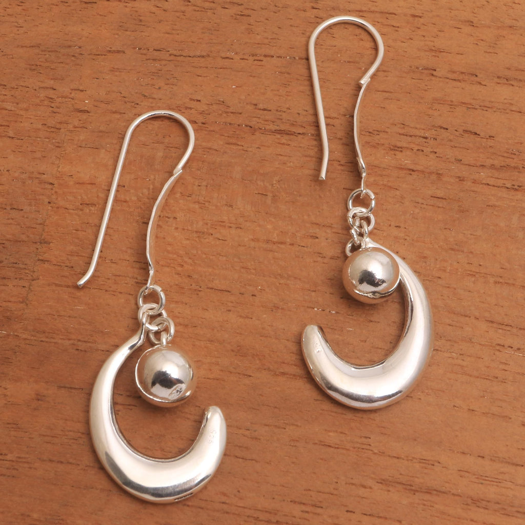 Sterling Silver Crescent Dangle Earrings - Cradled by the Moon