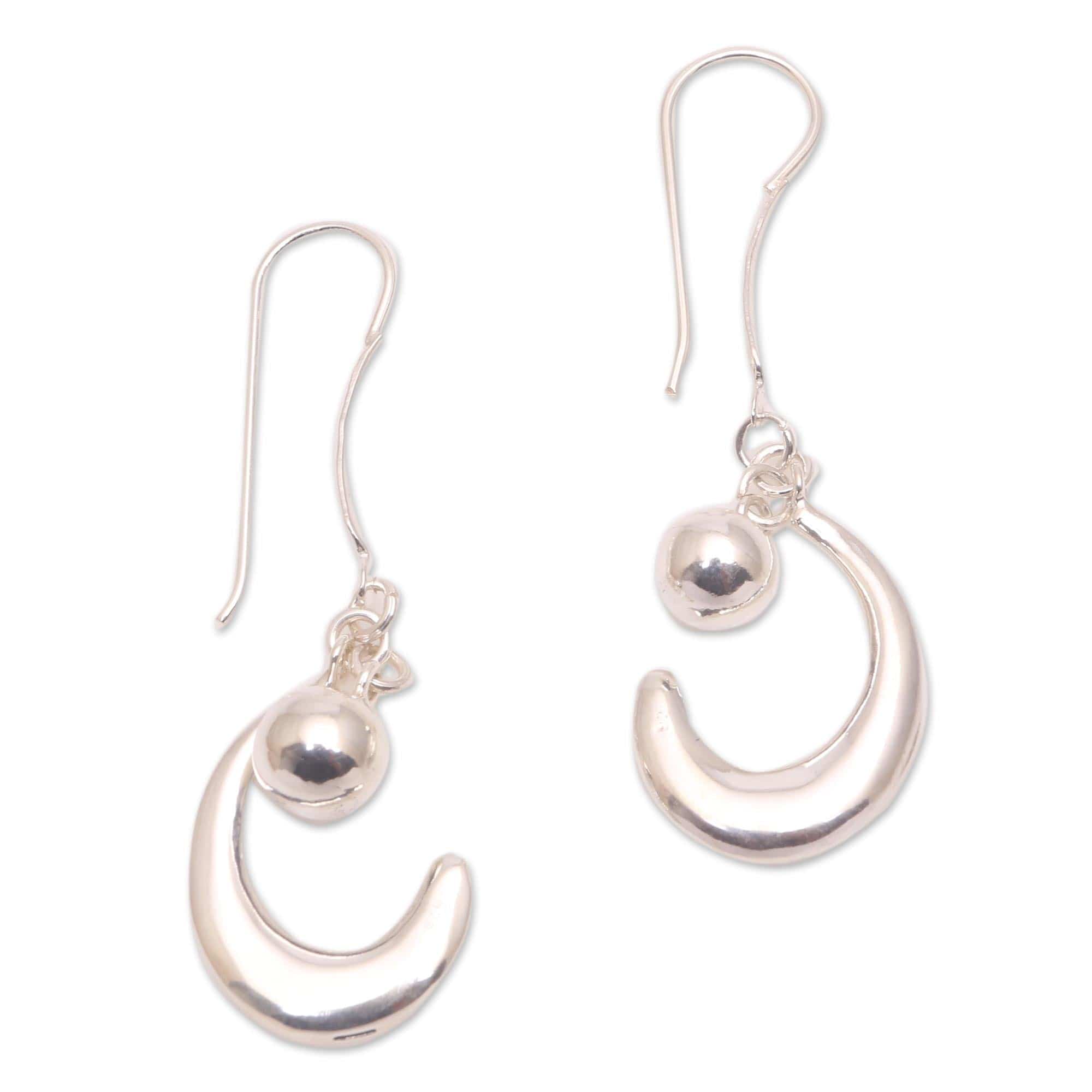 Sterling Silver Crescent Dangle Earrings - Cradled by the Moon