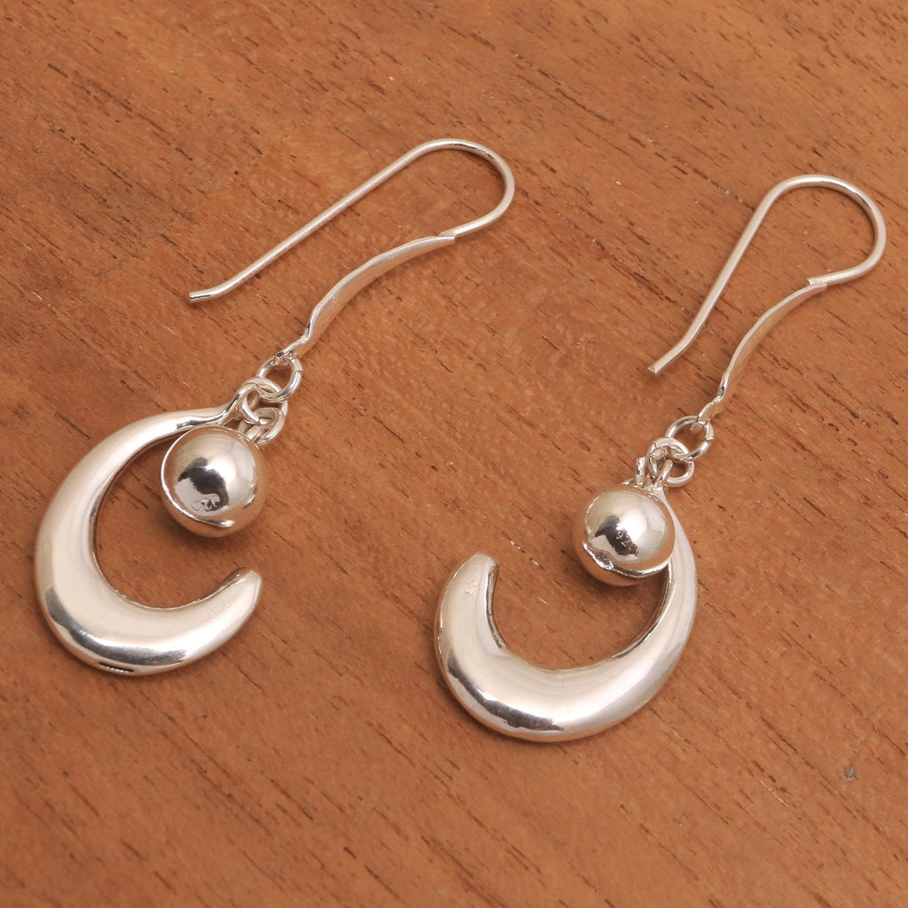 Sterling Silver Crescent Dangle Earrings - Cradled by the Moon