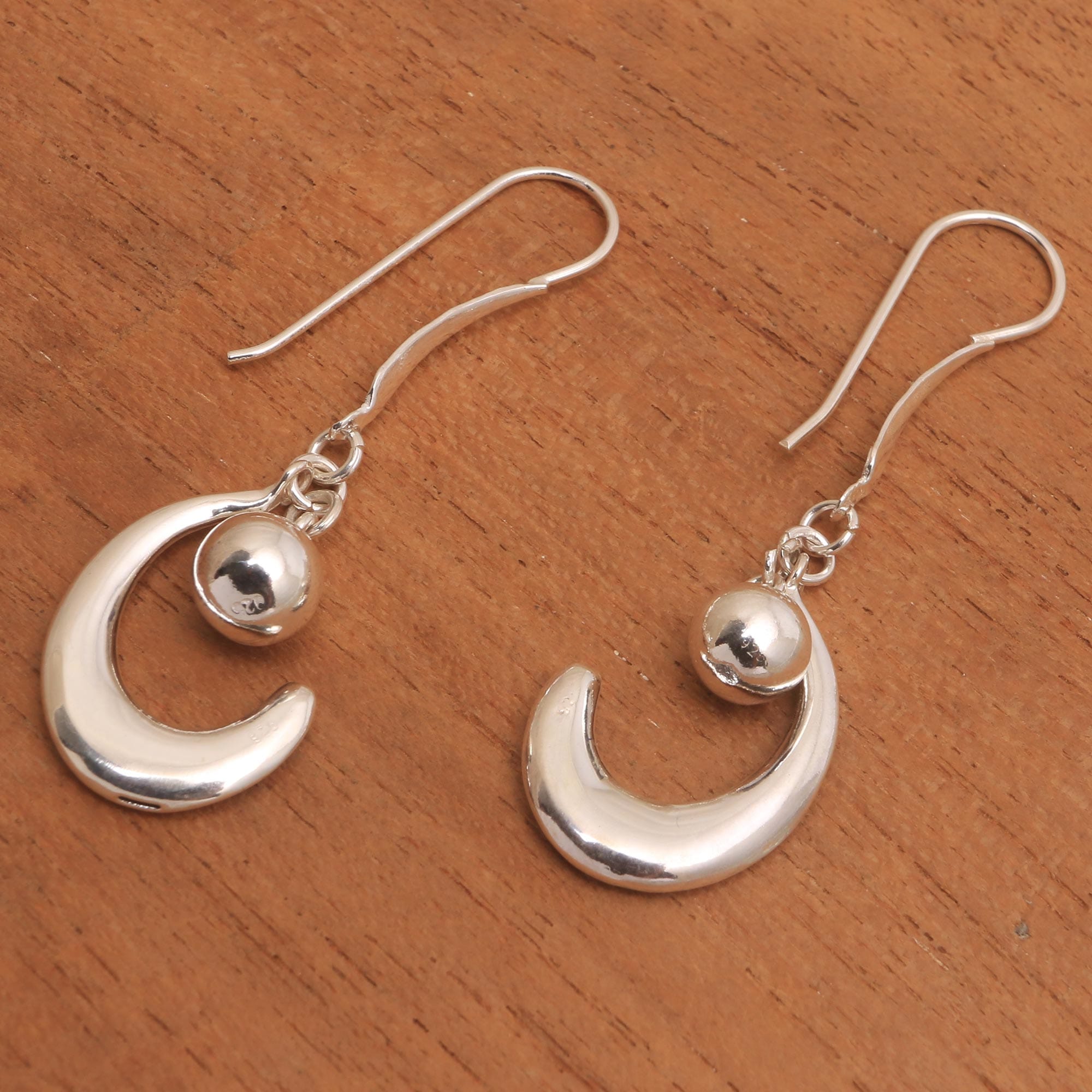 Sterling Silver Crescent Dangle Earrings - Cradled by the Moon