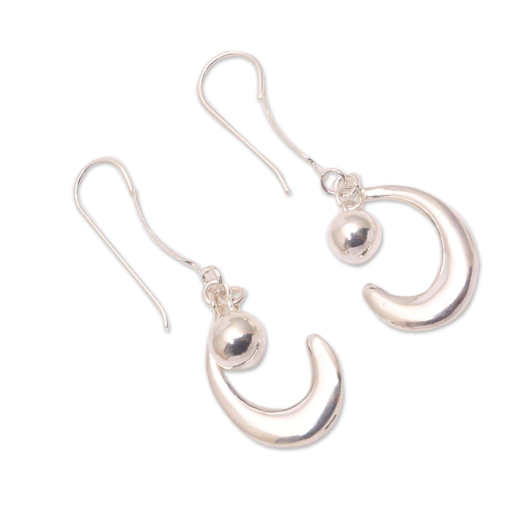 Sterling Silver Crescent Dangle Earrings - Cradled by the Moon