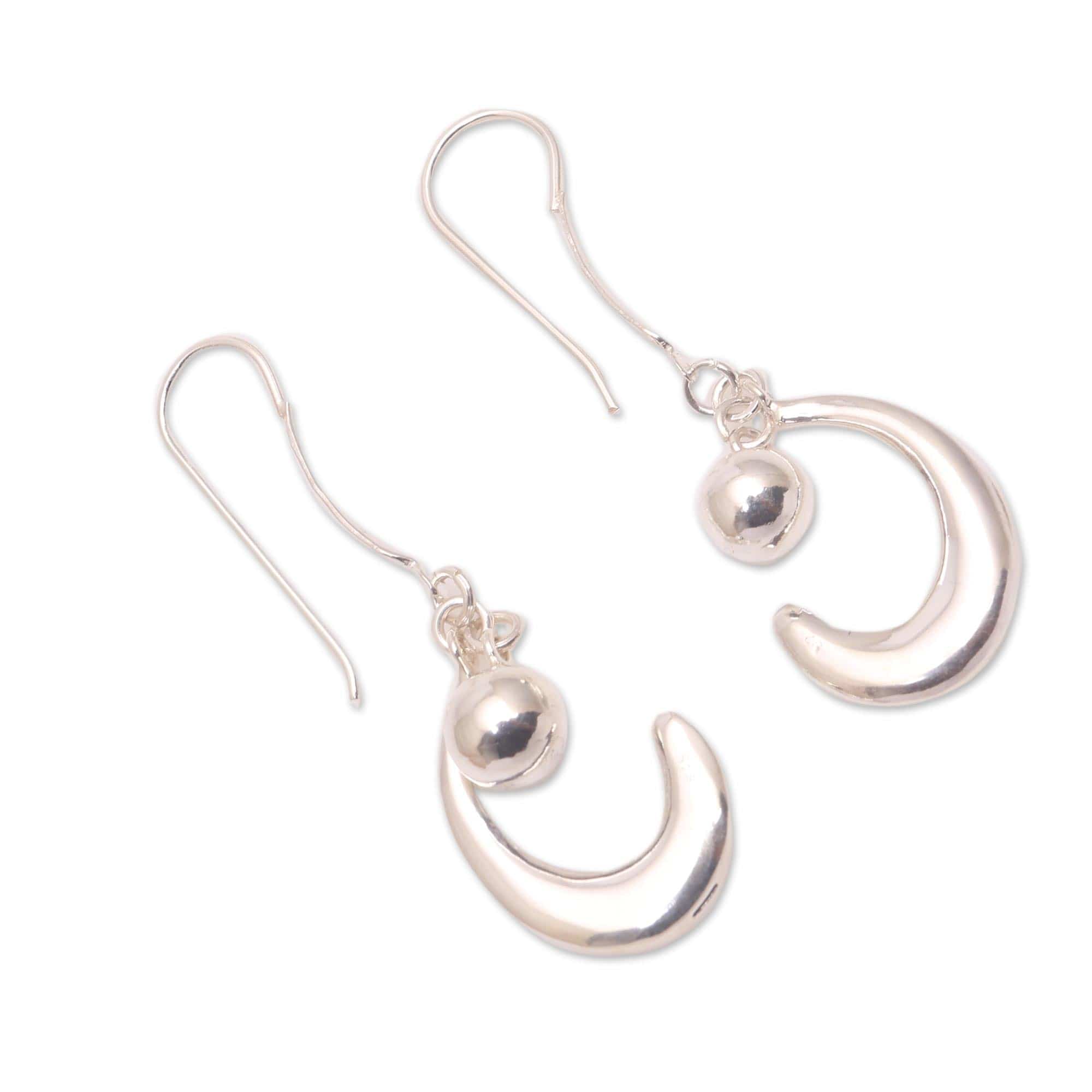 Sterling Silver Crescent Dangle Earrings - Cradled by the Moon
