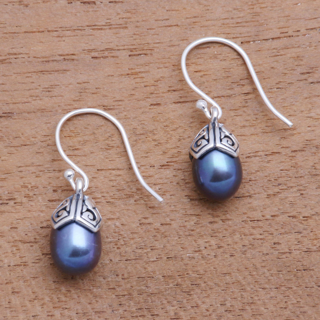 Cultured Pearl Dangle Earrings in Peacock - Mermaid Teardrops in Peacock
