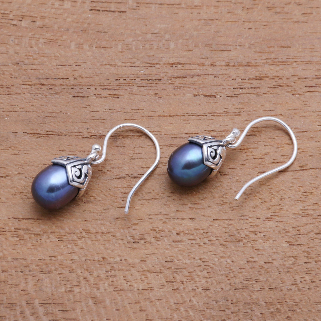 Cultured Pearl Dangle Earrings in Peacock - Mermaid Teardrops in Peacock