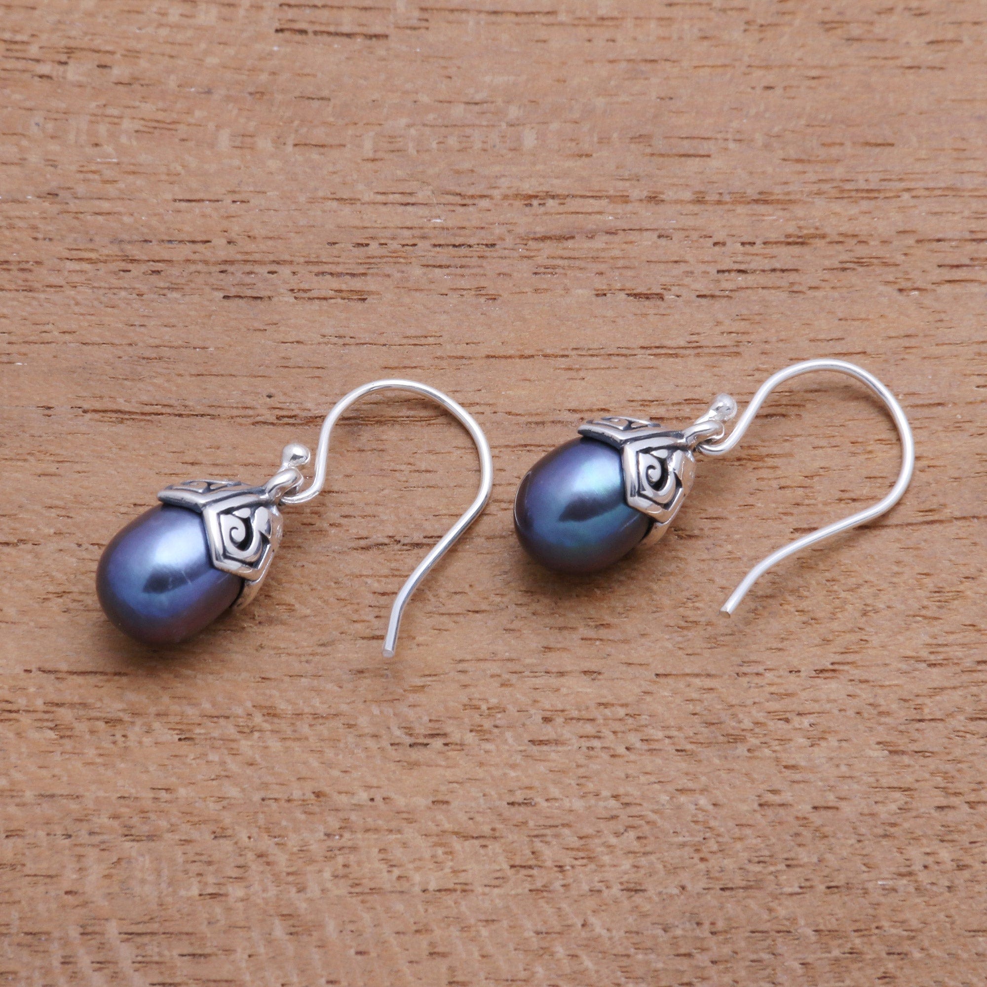 Cultured Pearl Dangle Earrings in Peacock - Mermaid Teardrops in Peacock