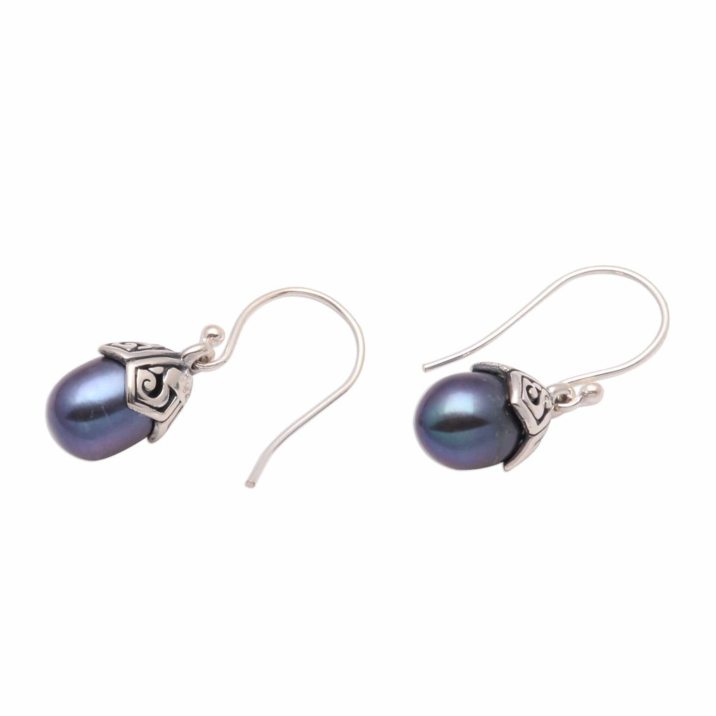 Cultured Pearl Dangle Earrings in Peacock - Mermaid Teardrops in Peacock