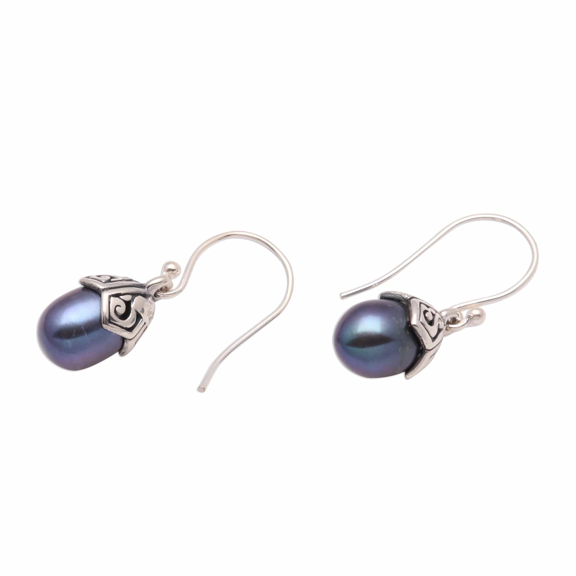 Cultured Pearl Dangle Earrings in Peacock - Mermaid Teardrops in Peacock