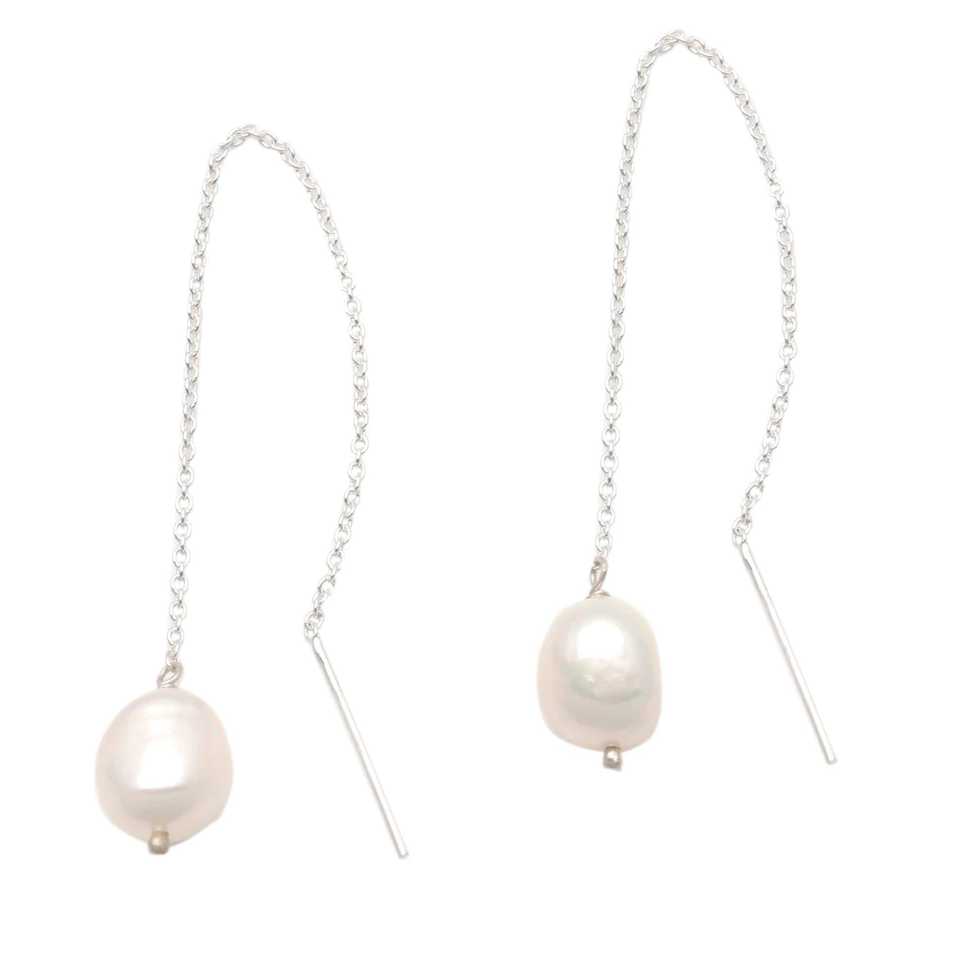 Cultured Pearl Threader Earrings Crafted in Bali - Lantern Light