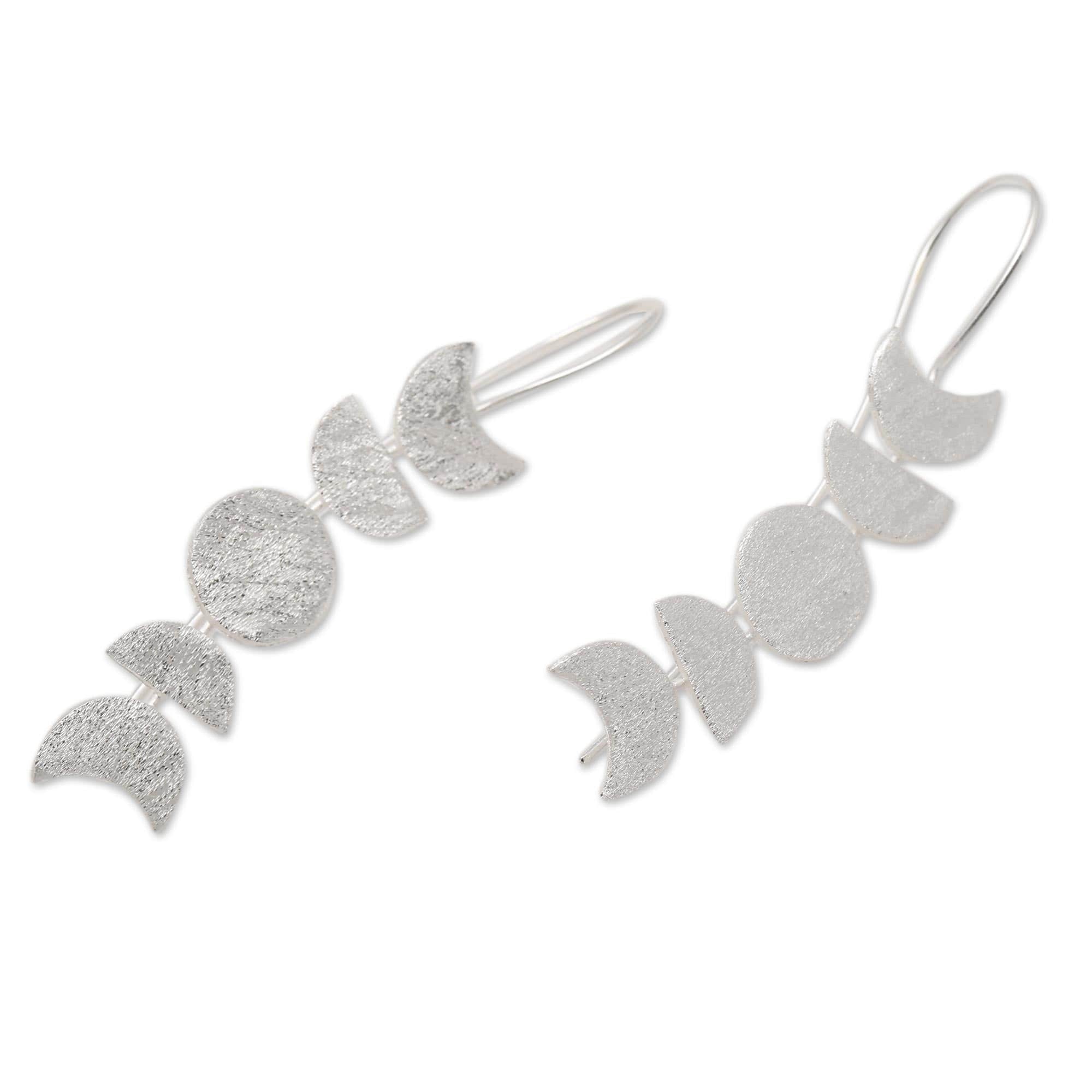 Moon-Inspired Sterling Silver Drop Earrings - Moon Time