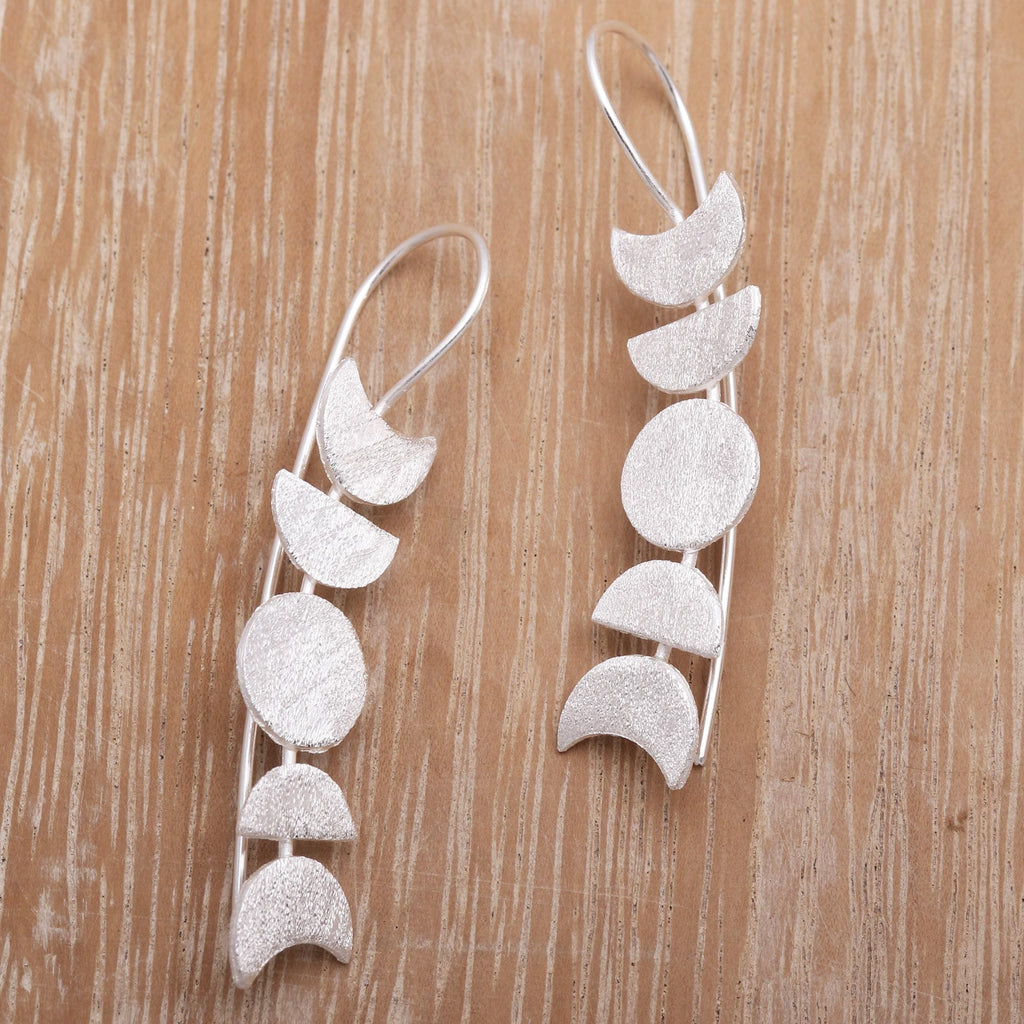 Moon-Inspired Sterling Silver Drop Earrings - Moon Time