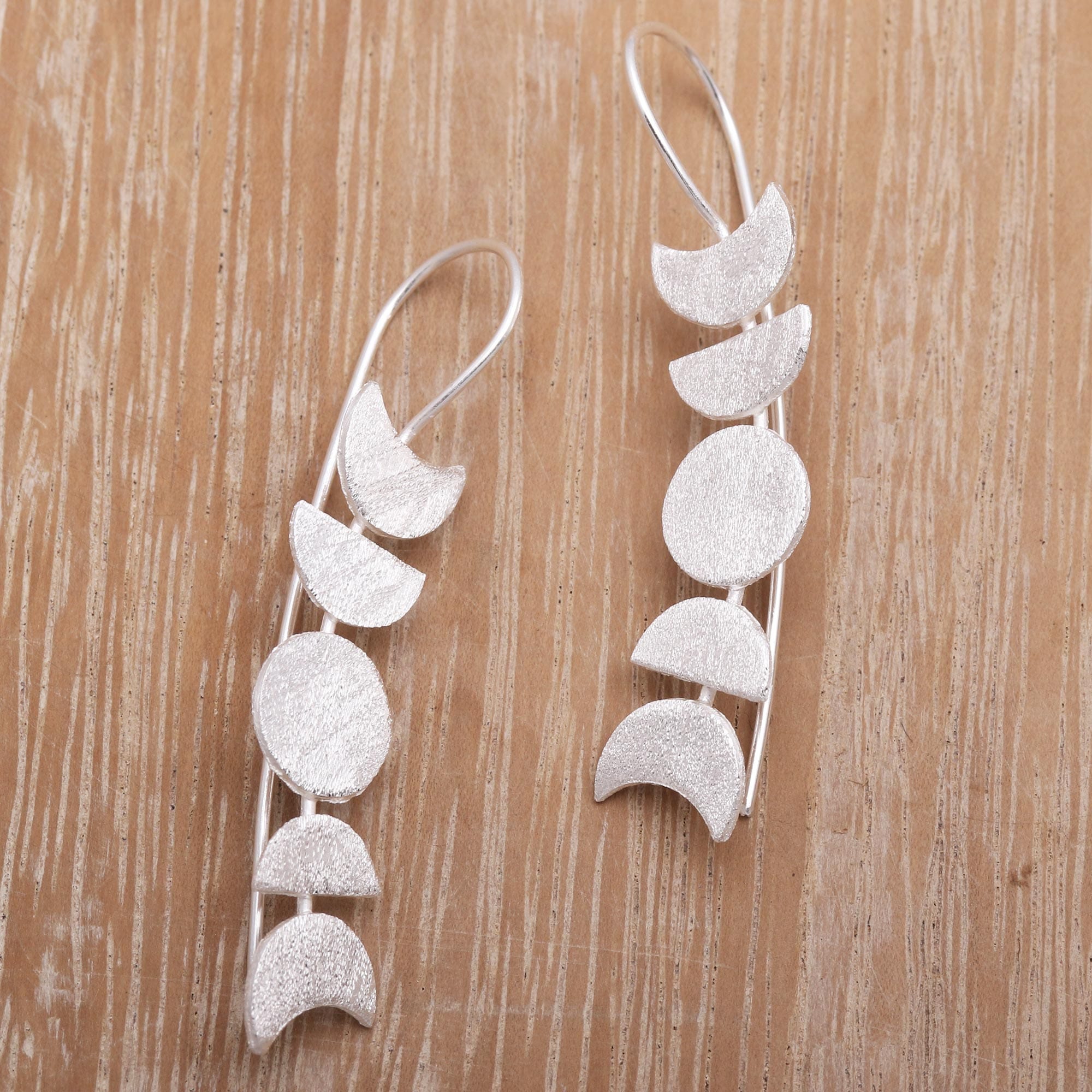 Moon-Inspired Sterling Silver Drop Earrings - Moon Time