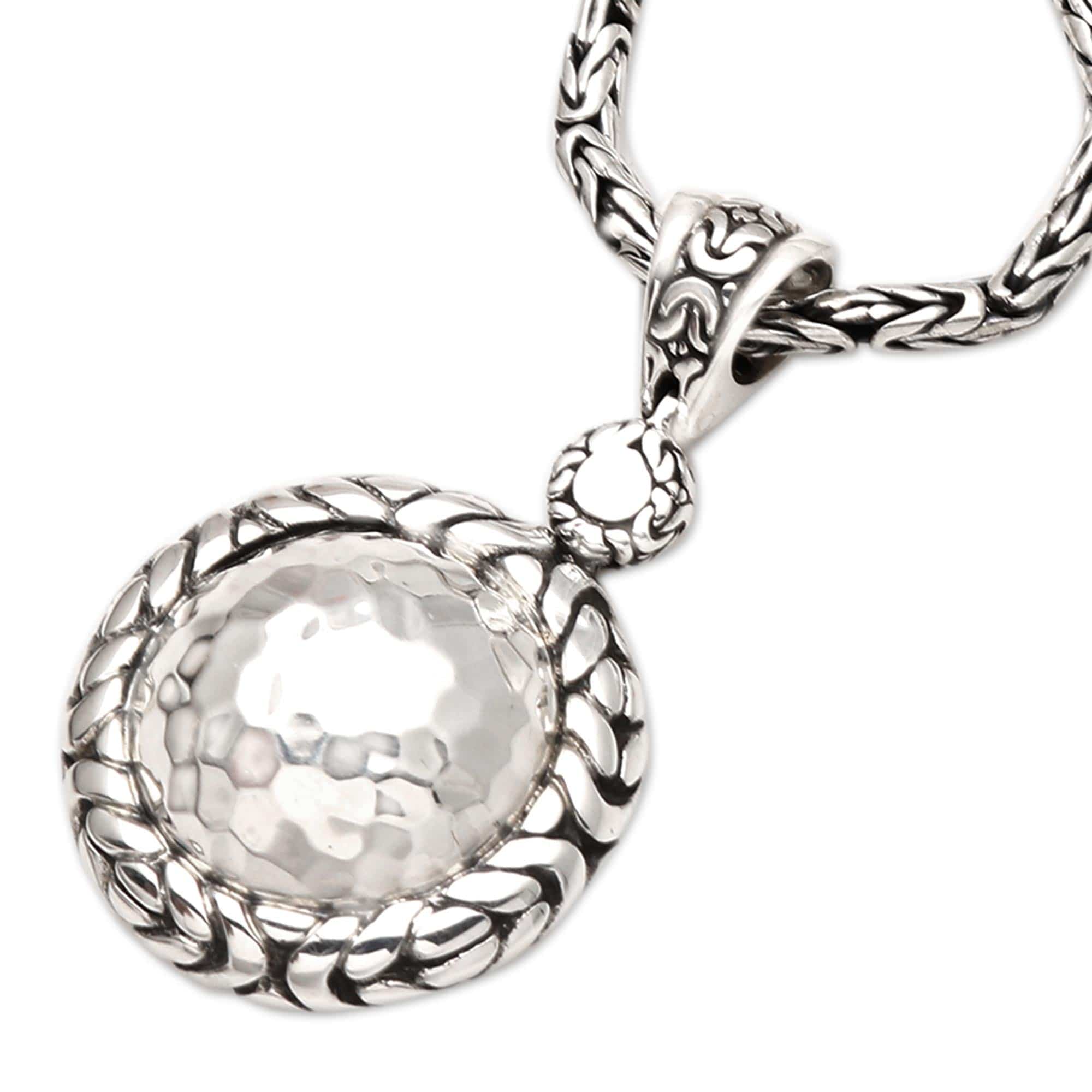 Byzantine Link Hammered Sterling Silver Pendant Necklace - Meditation Healing