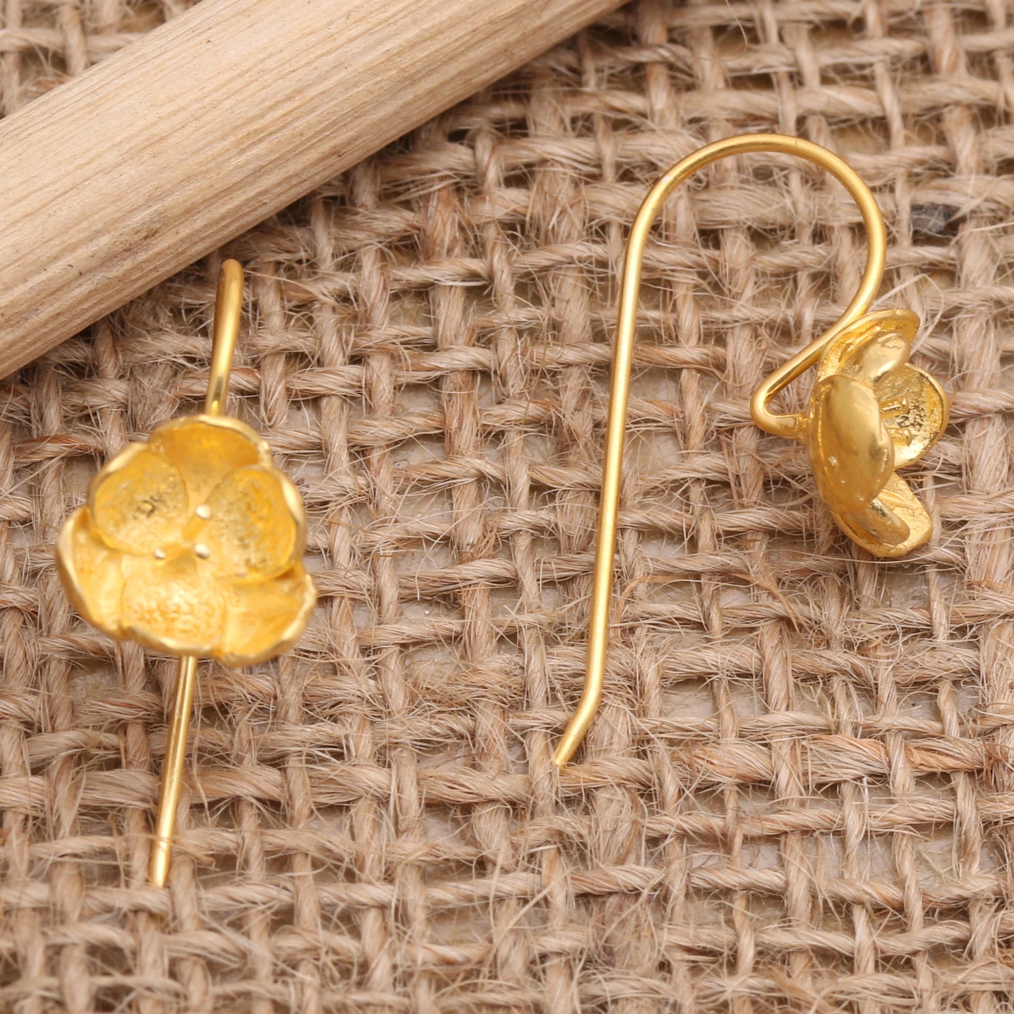 Gold-Plated Drop Earrings - Pansy Flower