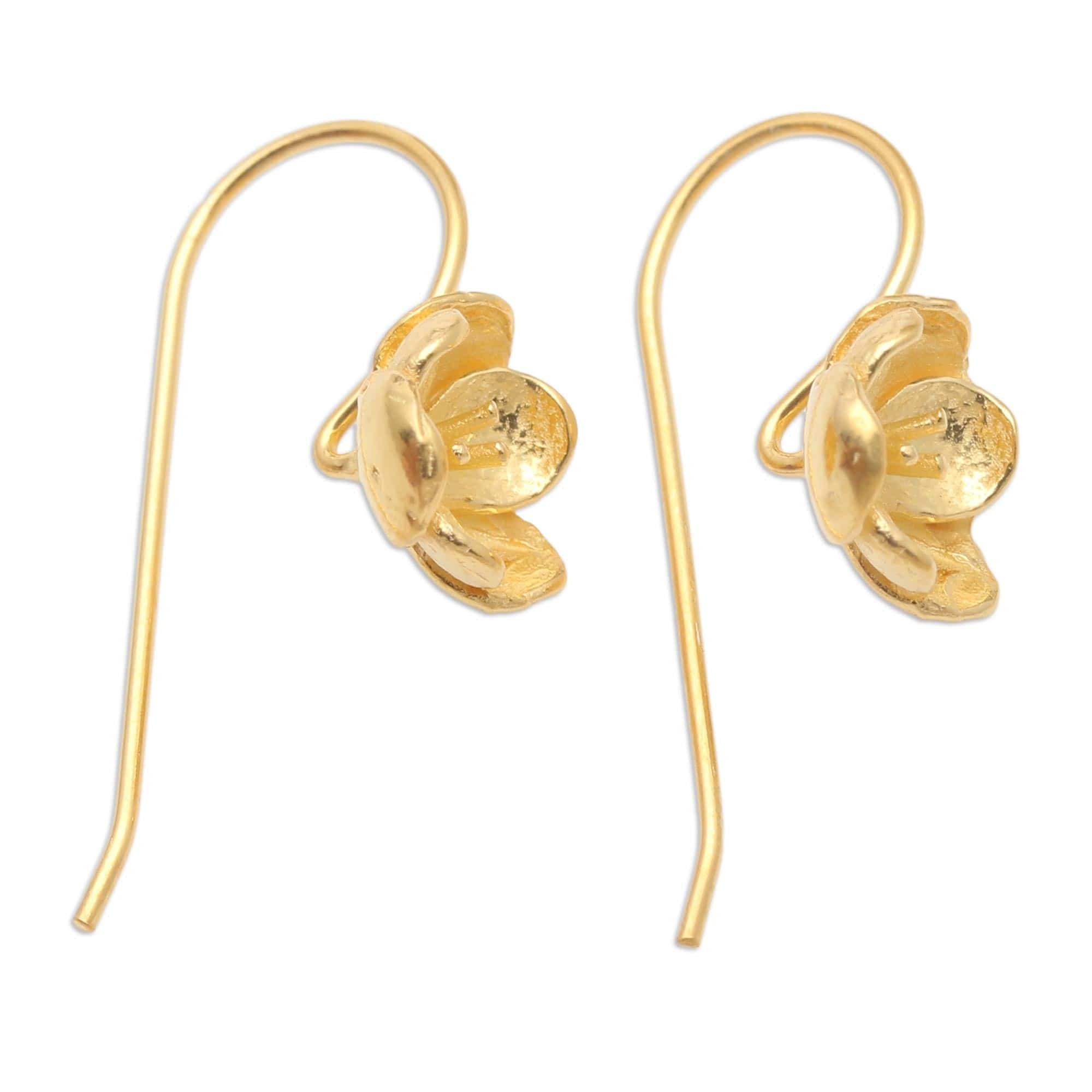 Gold-Plated Drop Earrings - Pansy Flower