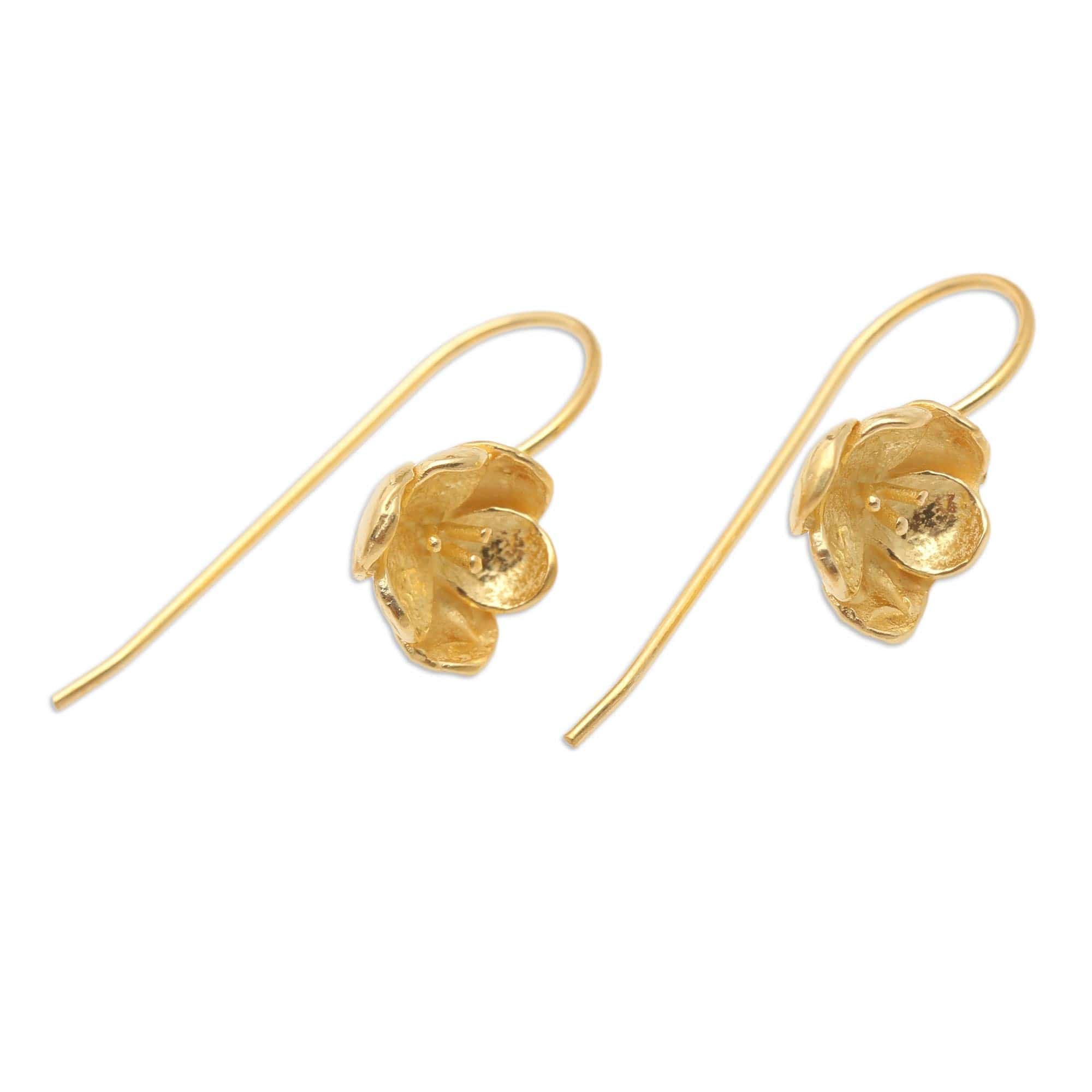 Gold-Plated Drop Earrings - Pansy Flower