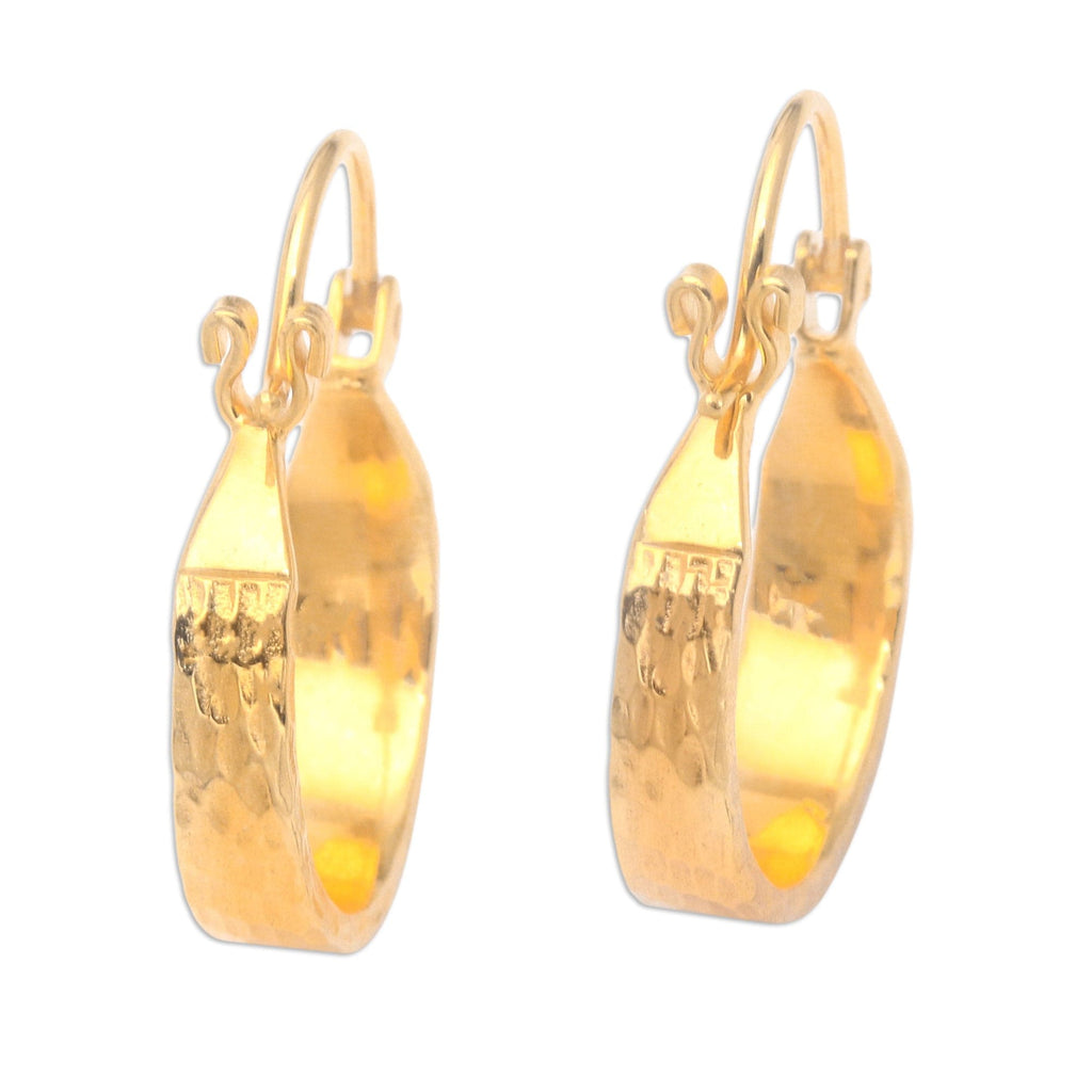 18k Gold-Plated Hoop Earrings with Hammered Finish - Dazzling Elegance