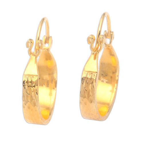 18k Gold-Plated Hoop Earrings with Hammered Finish - Dazzling Elegance