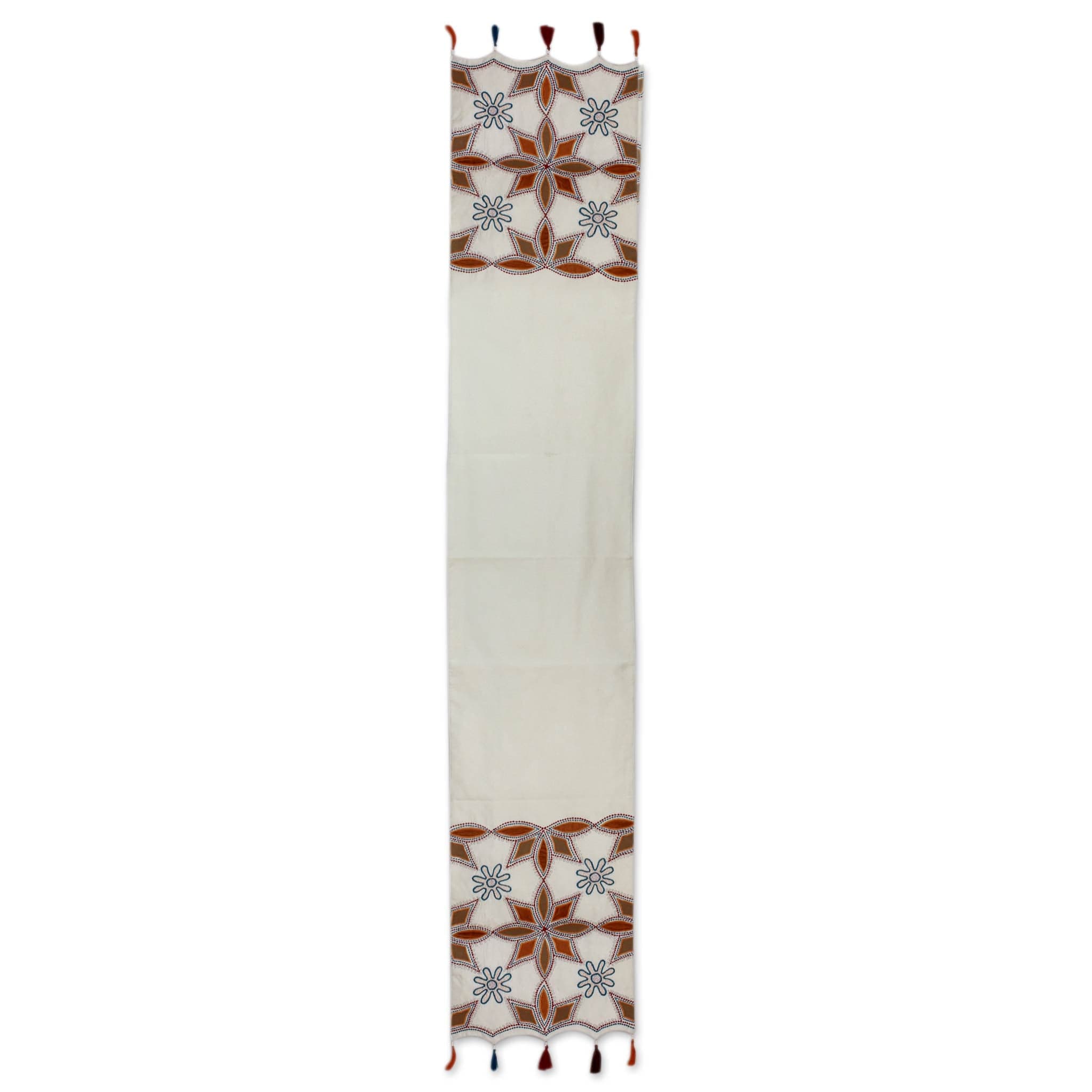 Embroidered Applique Table Runner with Beadwork from India - Ginger Stars