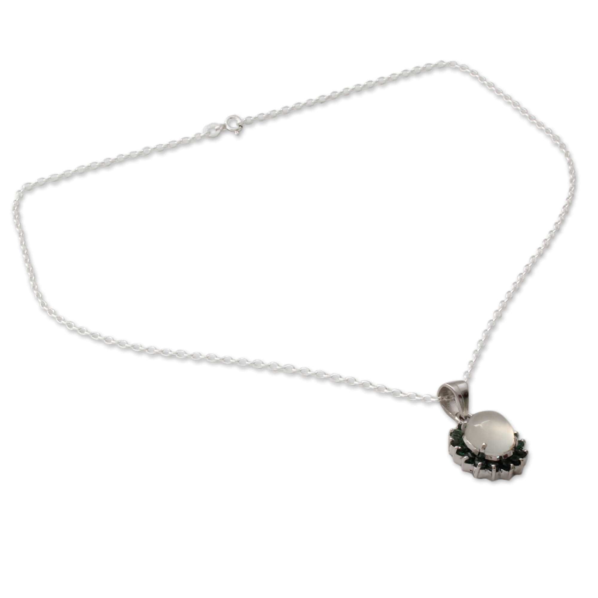Sterling Silver Necklace with Emerald and Moonstone - Love and Devotion