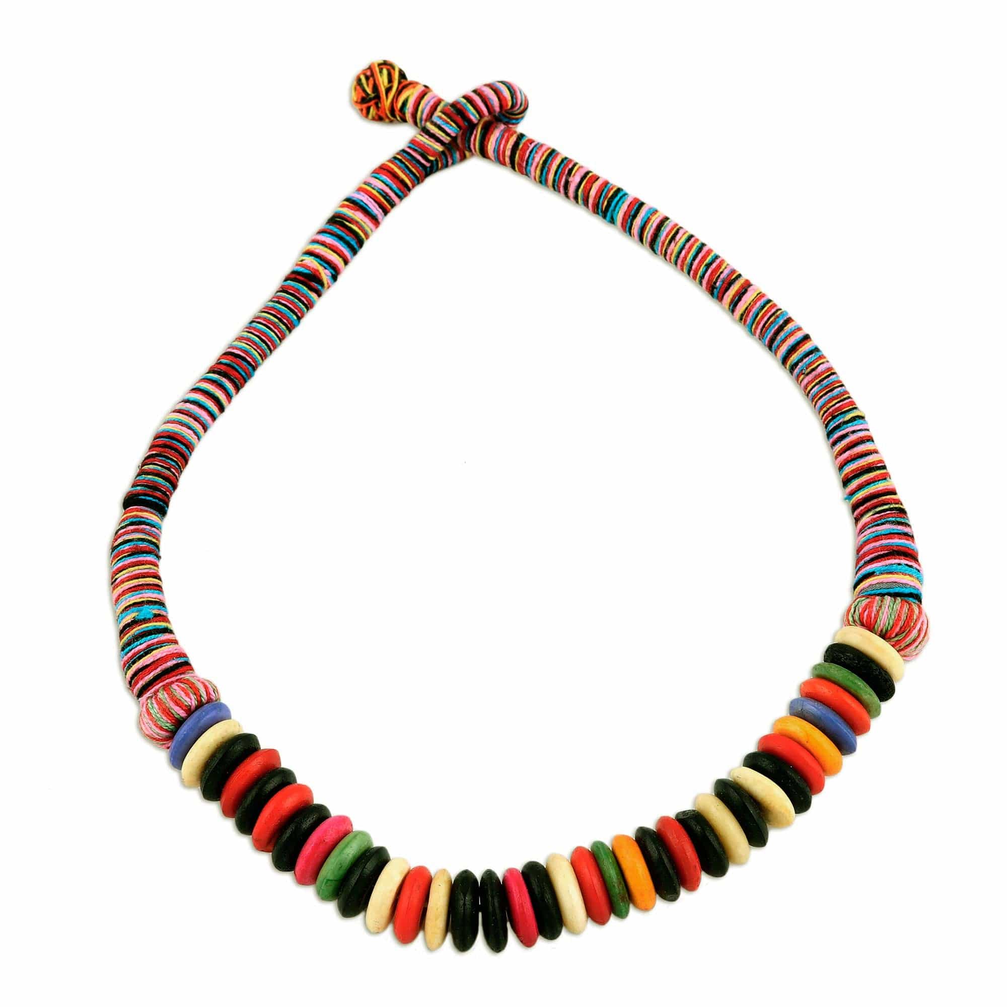Multi-Colored Buffalo Bone and Cotton Beaded Necklace - Rainbow Explosion