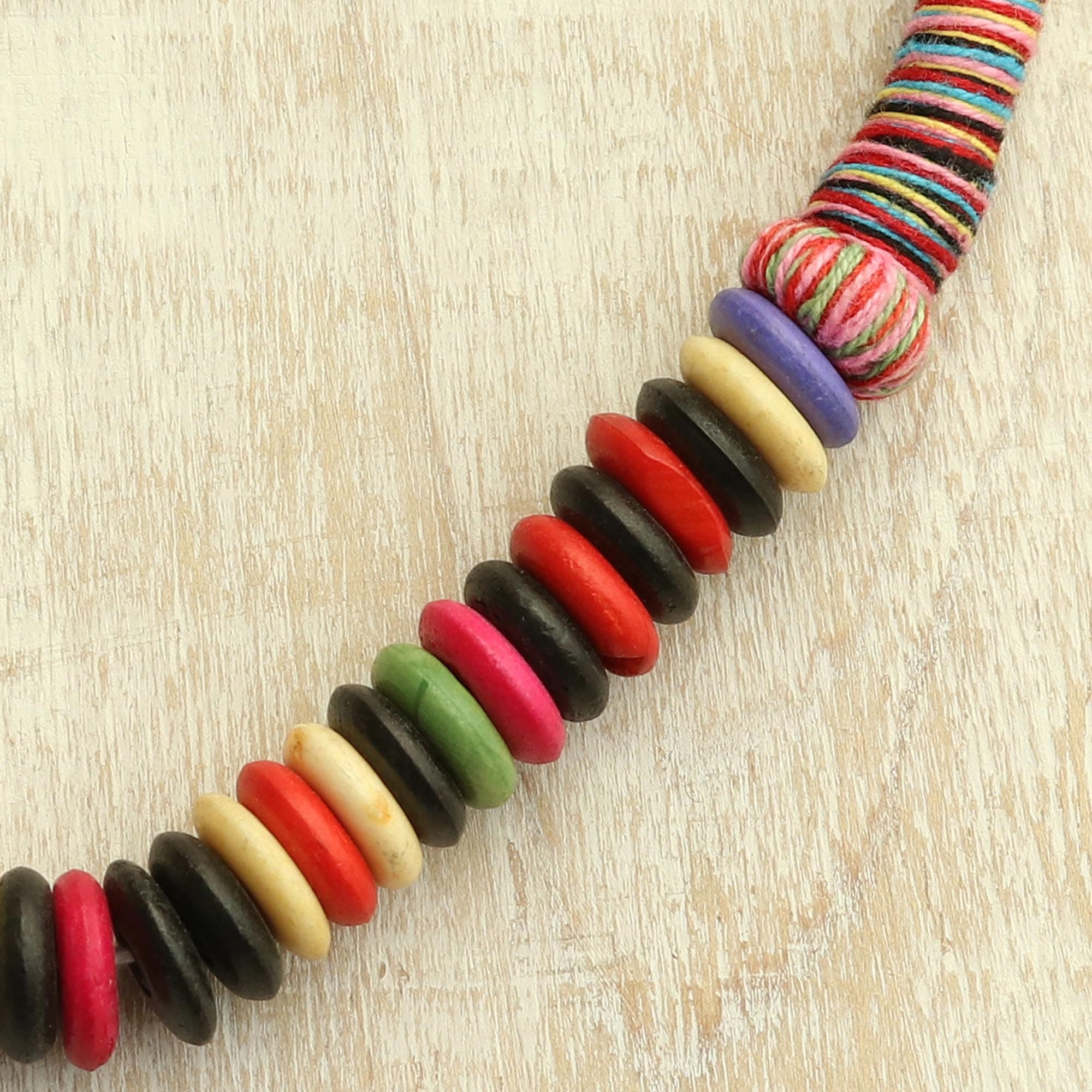 Multi-Colored Buffalo Bone and Cotton Beaded Necklace - Rainbow Explosion
