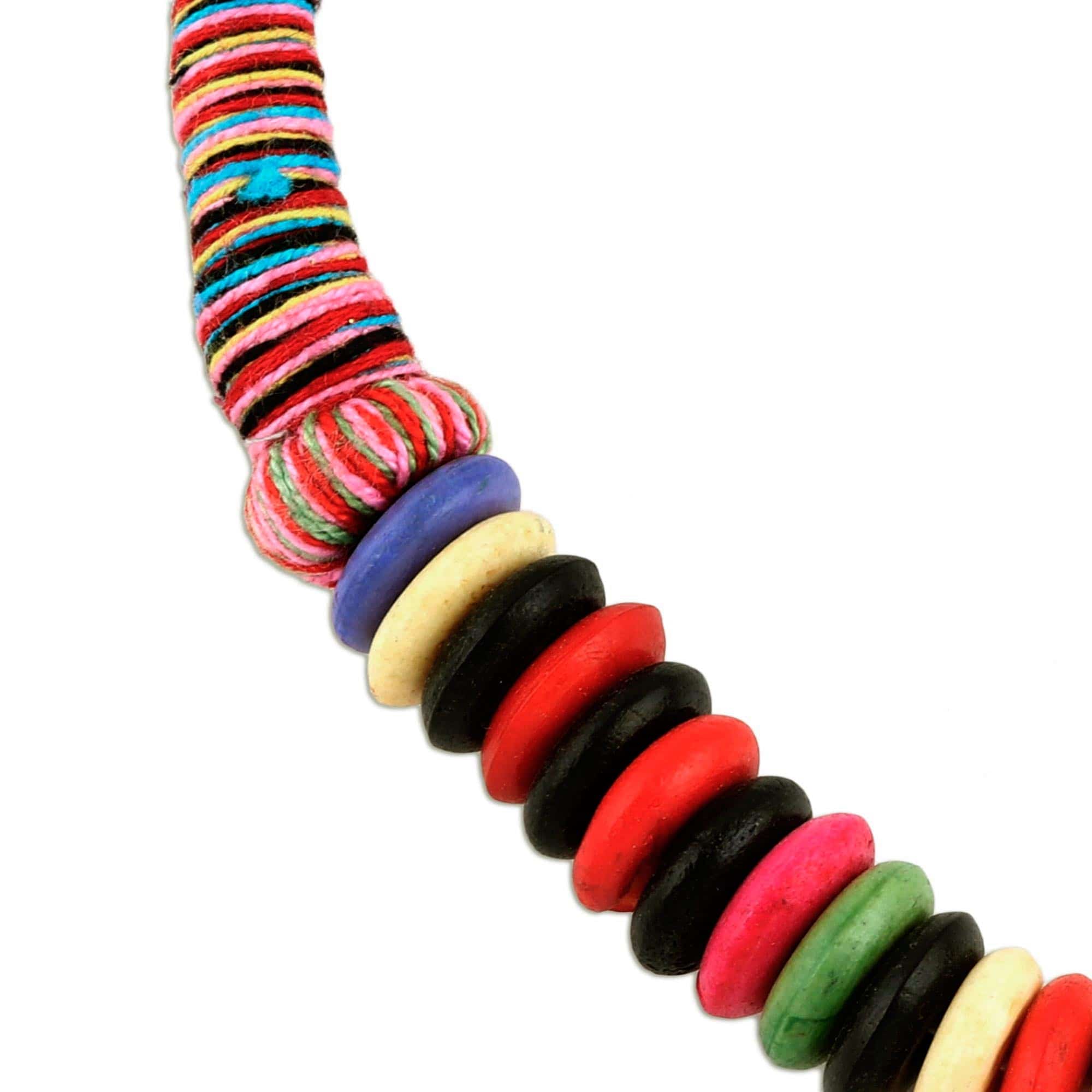 Multi-Colored Buffalo Bone and Cotton Beaded Necklace - Rainbow Explosion