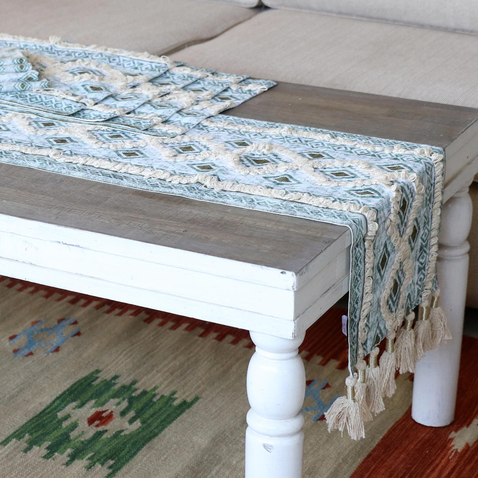 Fringed Cotton Table Linen Set (Set for 4) - Sea Diamonds