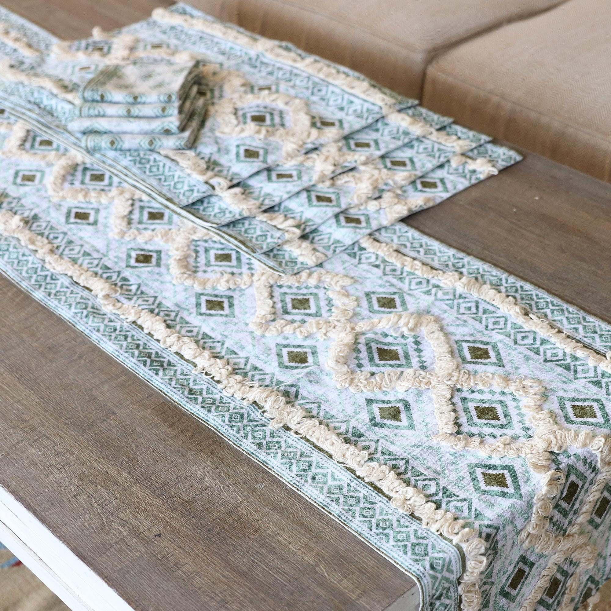 Fringed Cotton Table Linen Set (Set for 4) - Sea Diamonds