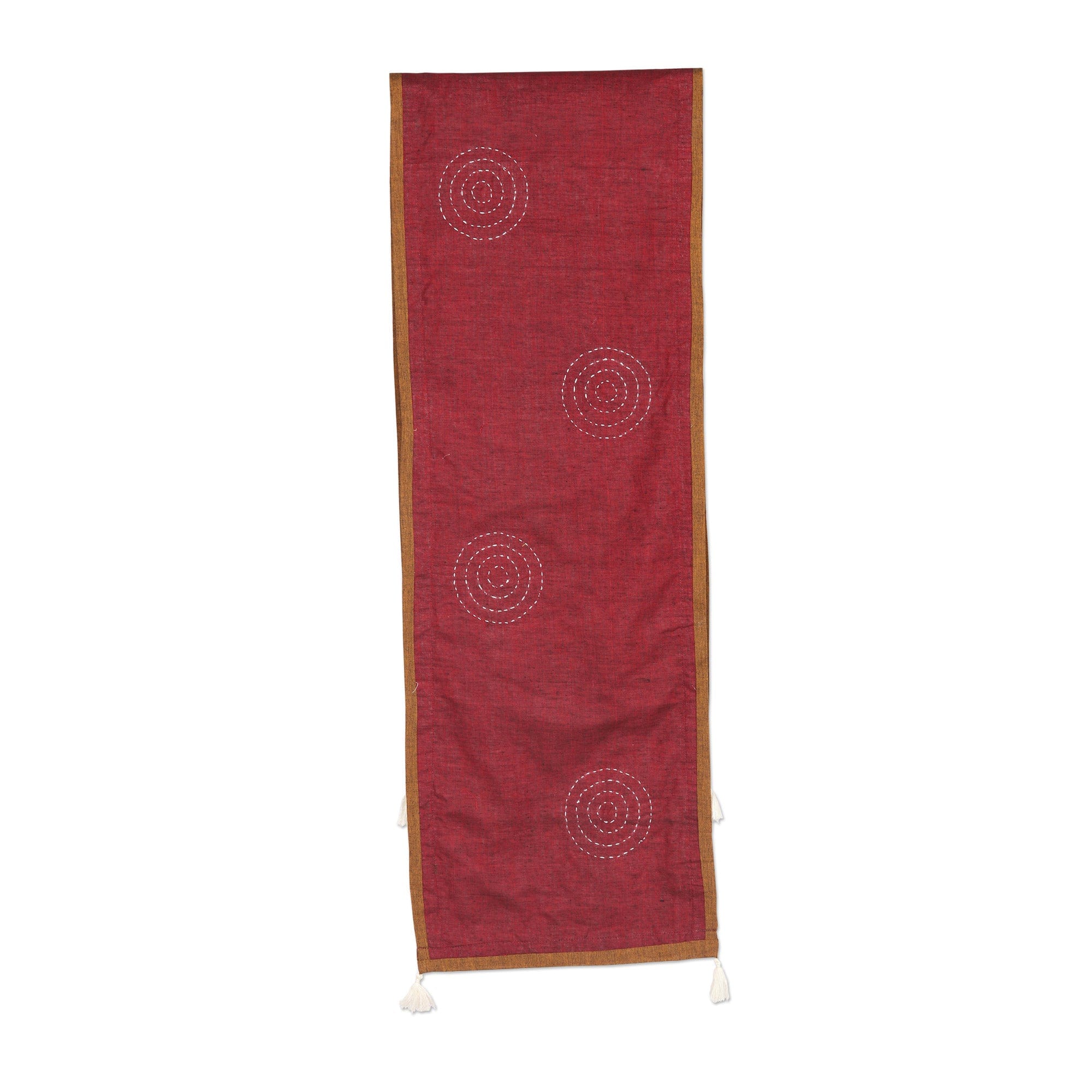 Indian Reversible Cotton Table Runner with Tassels - Crimson Sides
