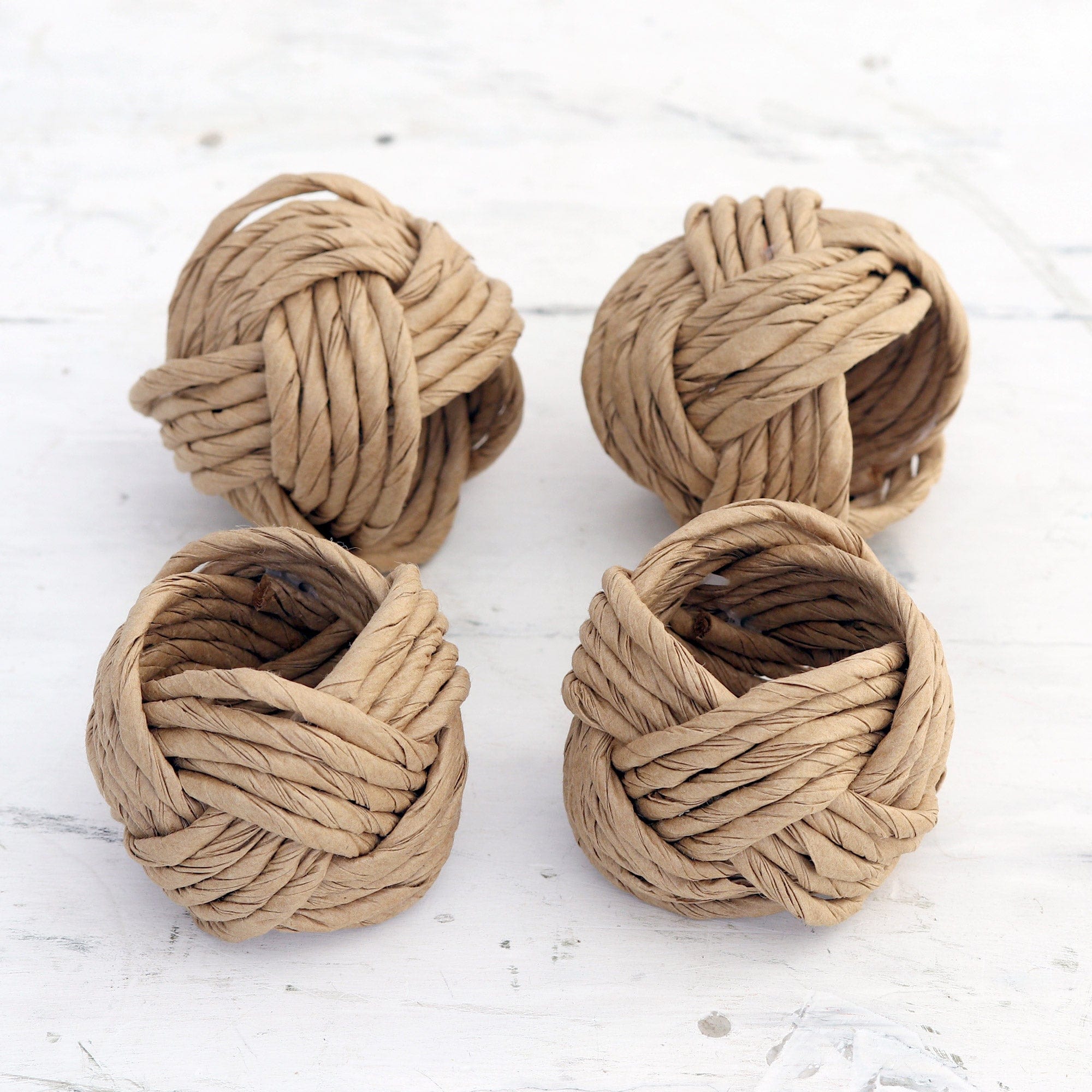 Set of 4 Handcrafted Brown Napkin Rings from India - Neatly Brown