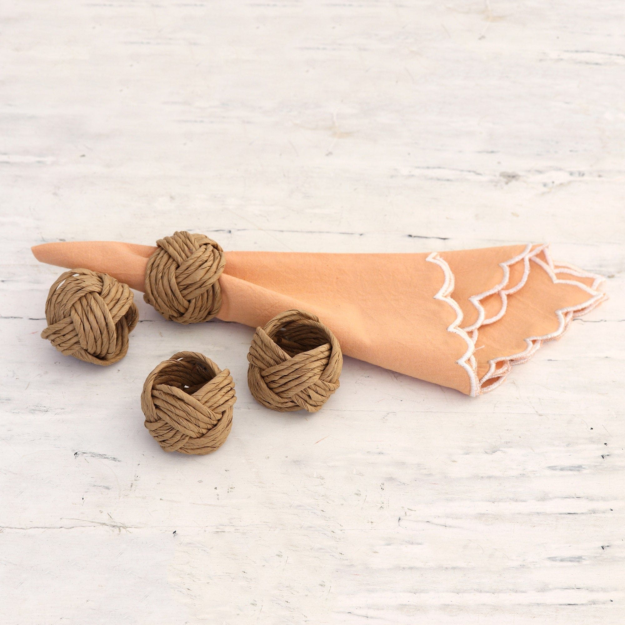 Set of 4 Handcrafted Brown Napkin Rings from India - Neatly Brown
