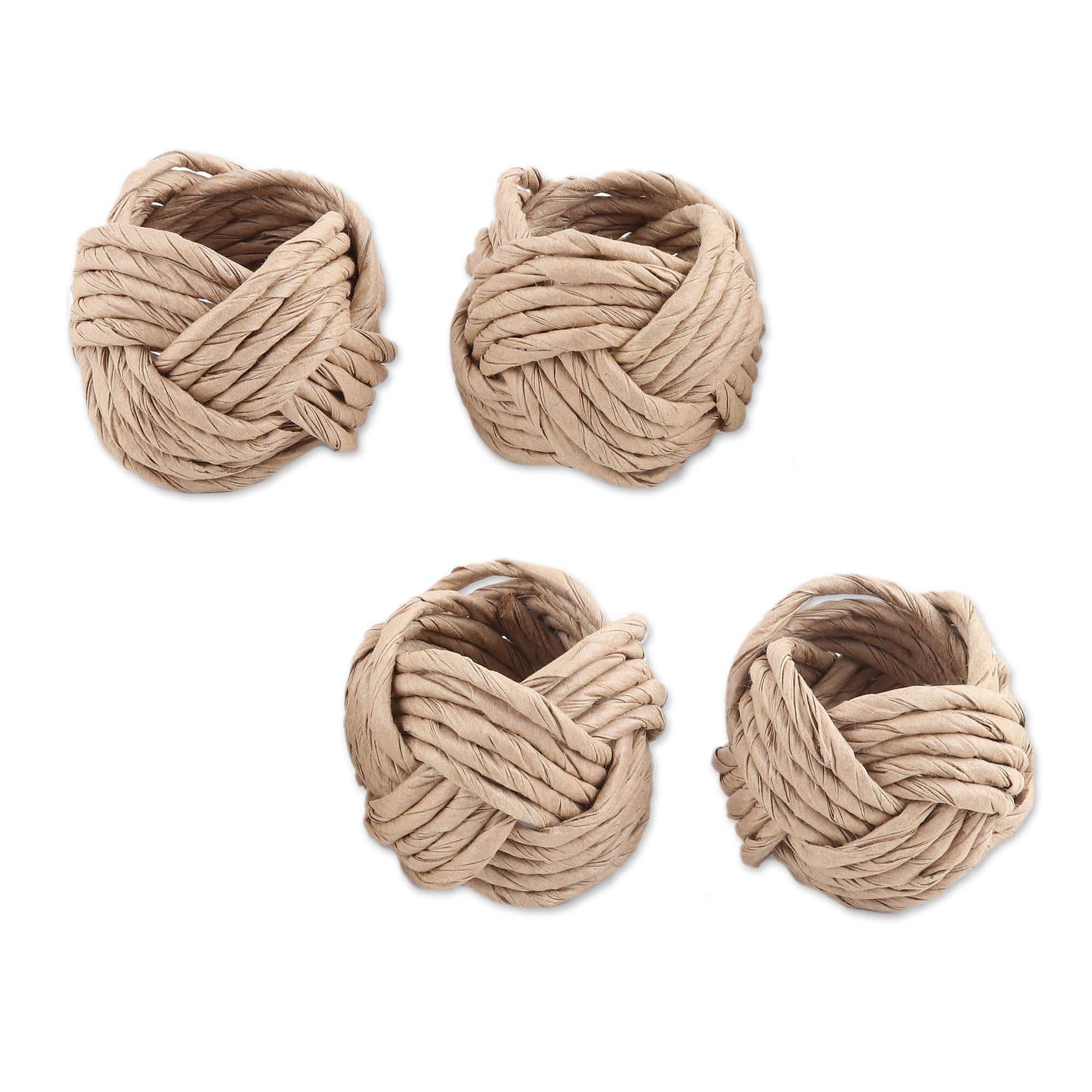 Set of 4 Handcrafted Brown Napkin Rings from India - Neatly Brown