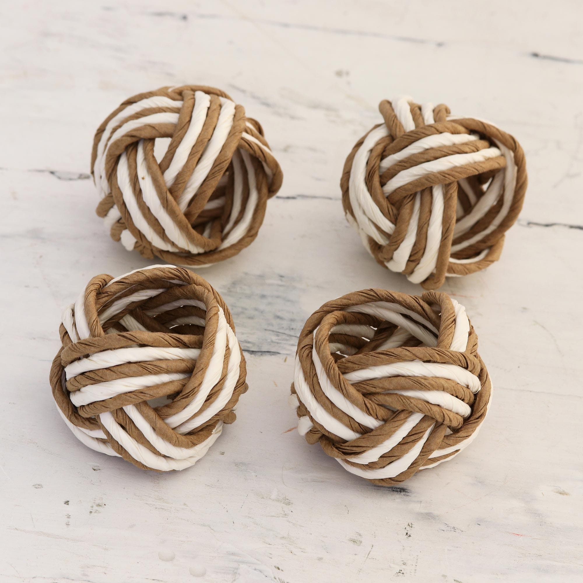 Set of 4 Handcrafted Striped Napkin Rings from India - Neatly Striped