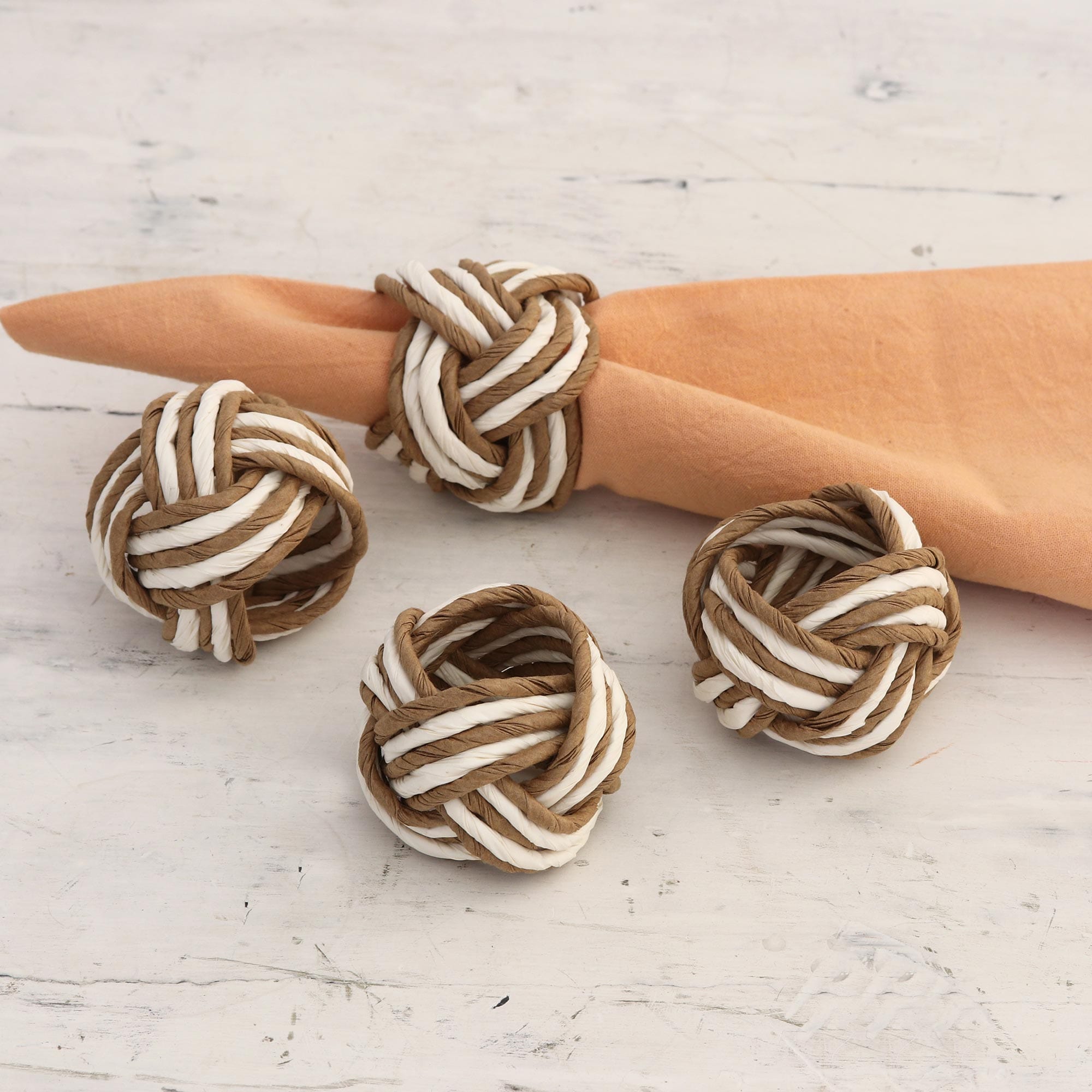 Set of 4 Handcrafted Striped Napkin Rings from India - Neatly Striped