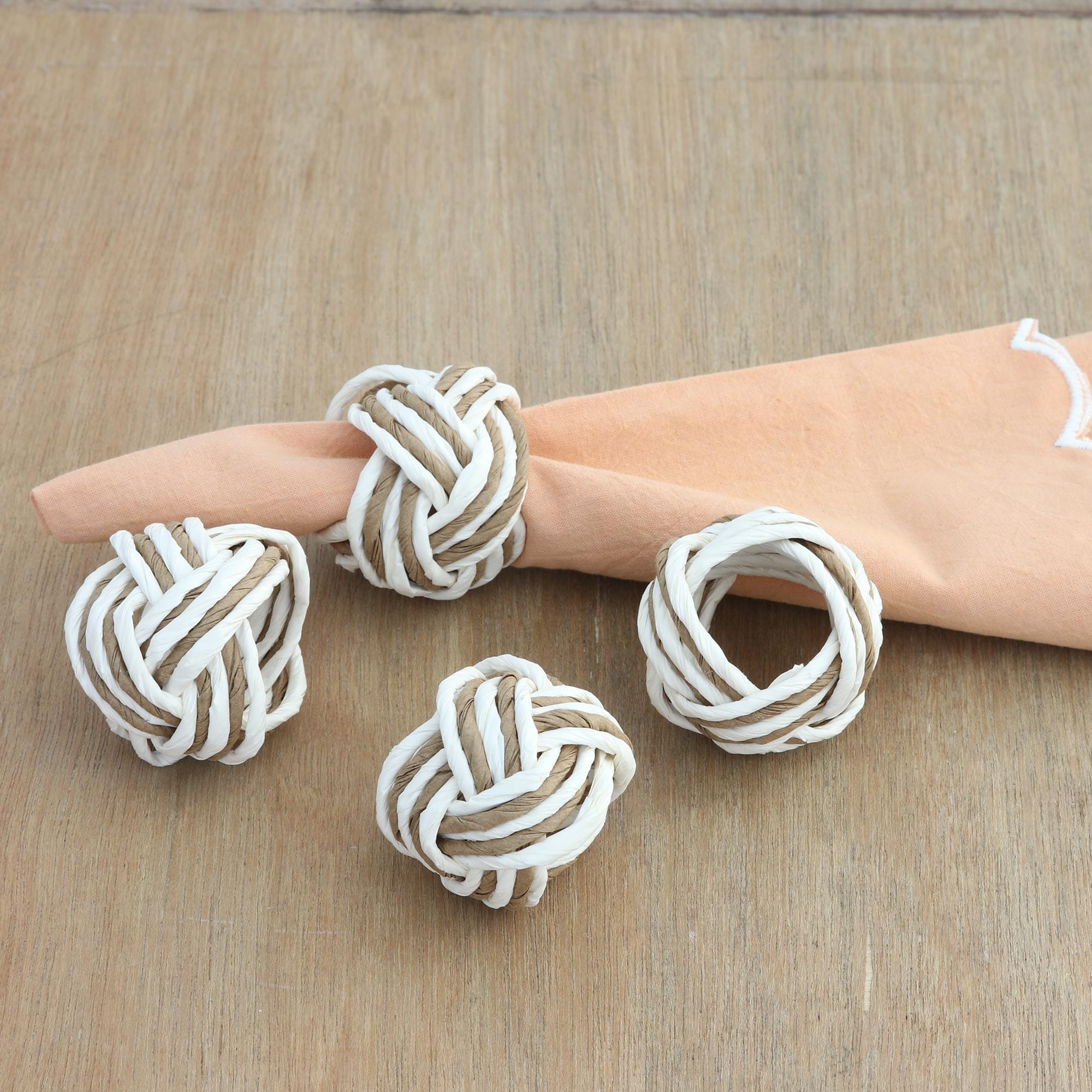 Set of 4 Handwoven Napkin Rings from India - Neatly Interlaced