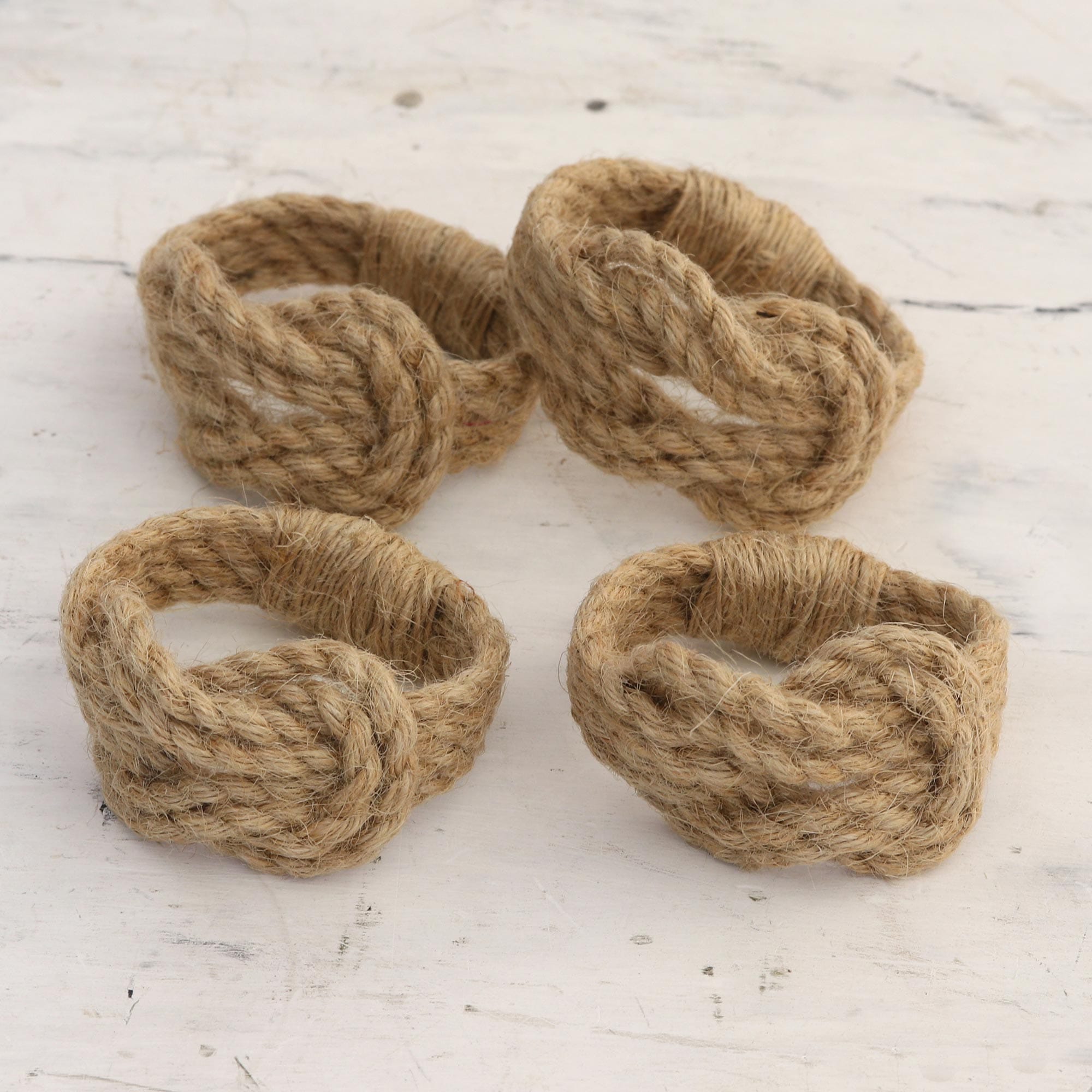 Handcrafted Natural Fiber Napkin Rings from India (Set of 4) - Natural Caresses